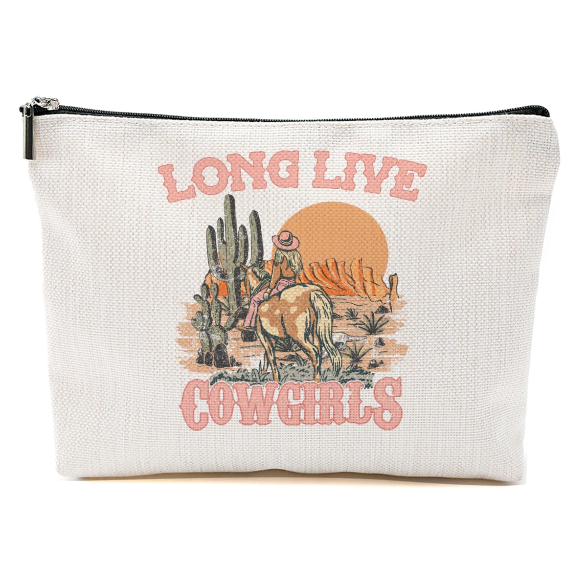 Western Makeup Bag for Women - Cowgirl Cosmetic Bag with Cactus Design, Rustic Toiletry Pouch for Country Girls | Perfect Gift for Farm Sisters, Moms - Birthday, Mother's Day Present | Great for Travel, Rodeo Events & Country Themed Parties