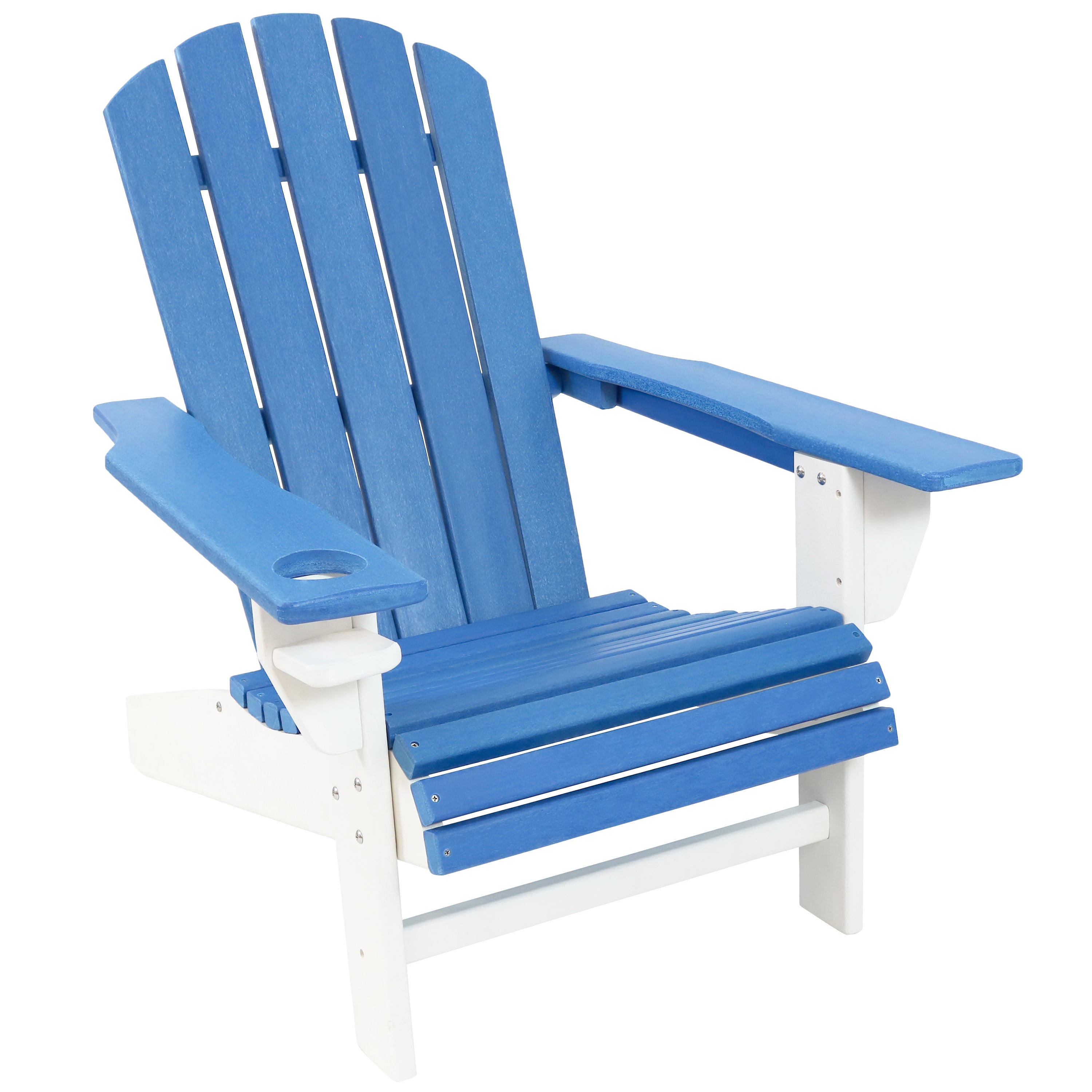 Premium Sunnydaze All-Weather 2-Tone Outdoor Adirondack Chair with Cup Holder - Durable Patio Furniture for Garden, Poolside & Backyard Relaxation