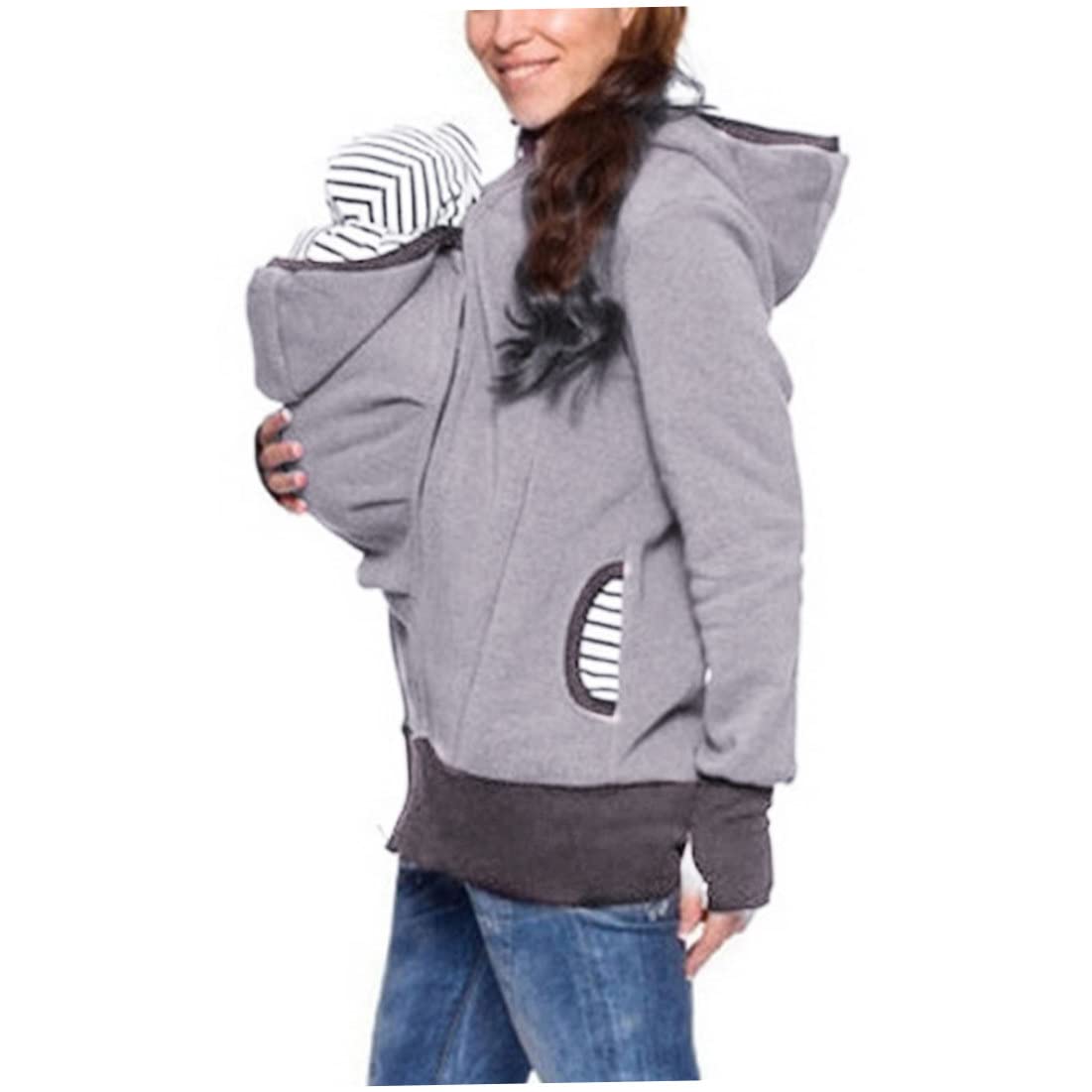 Comfortable Maternity Baby Carrier Hoodie for Women - Soft Kangaroo Jacket Coat Sweatshirt (Gray) - Perfect for Nursing, Babywearing & Outdoor Activities