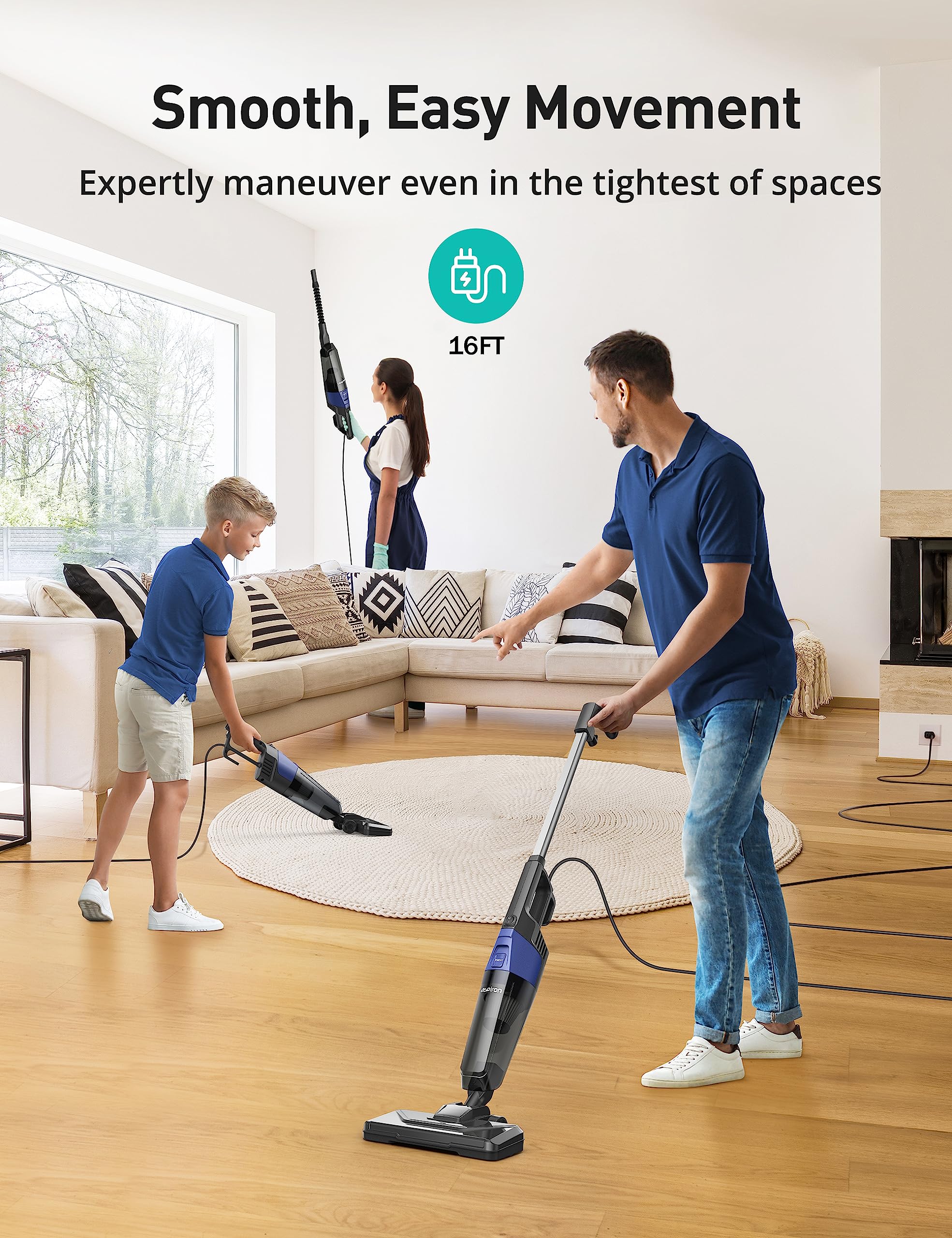 Aspiron Stick Vacuum Cleaner - 20kPa Powerful Suction, 0.88QT Dust Cup & 16ft Cord | 5-in-1 Lightweight Handheld Bagless Vacuum for Carpets, Floors & Pet Hair | Perfect for Home, Car & Stair Cleaning
