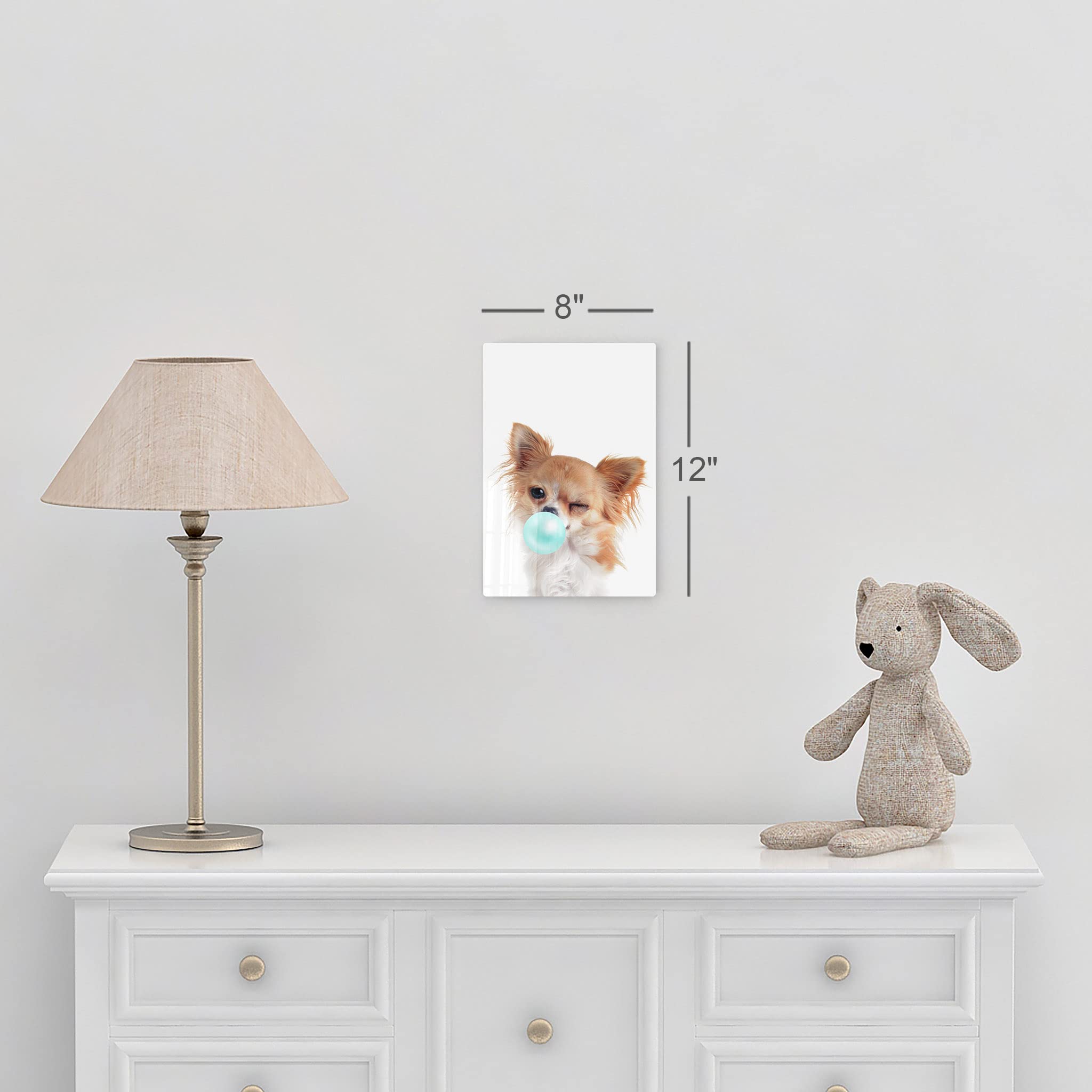 Chihuahua Dog Chewing Teal Blue Bubble Gum - Metal Wall Art Print for Pet Lovers, Pop Art Decor for Office, Living Room, Bedroom & Nursery - 30x20 Inches - Perfect Gift for Dog Owners & Animal Art Enthusiasts