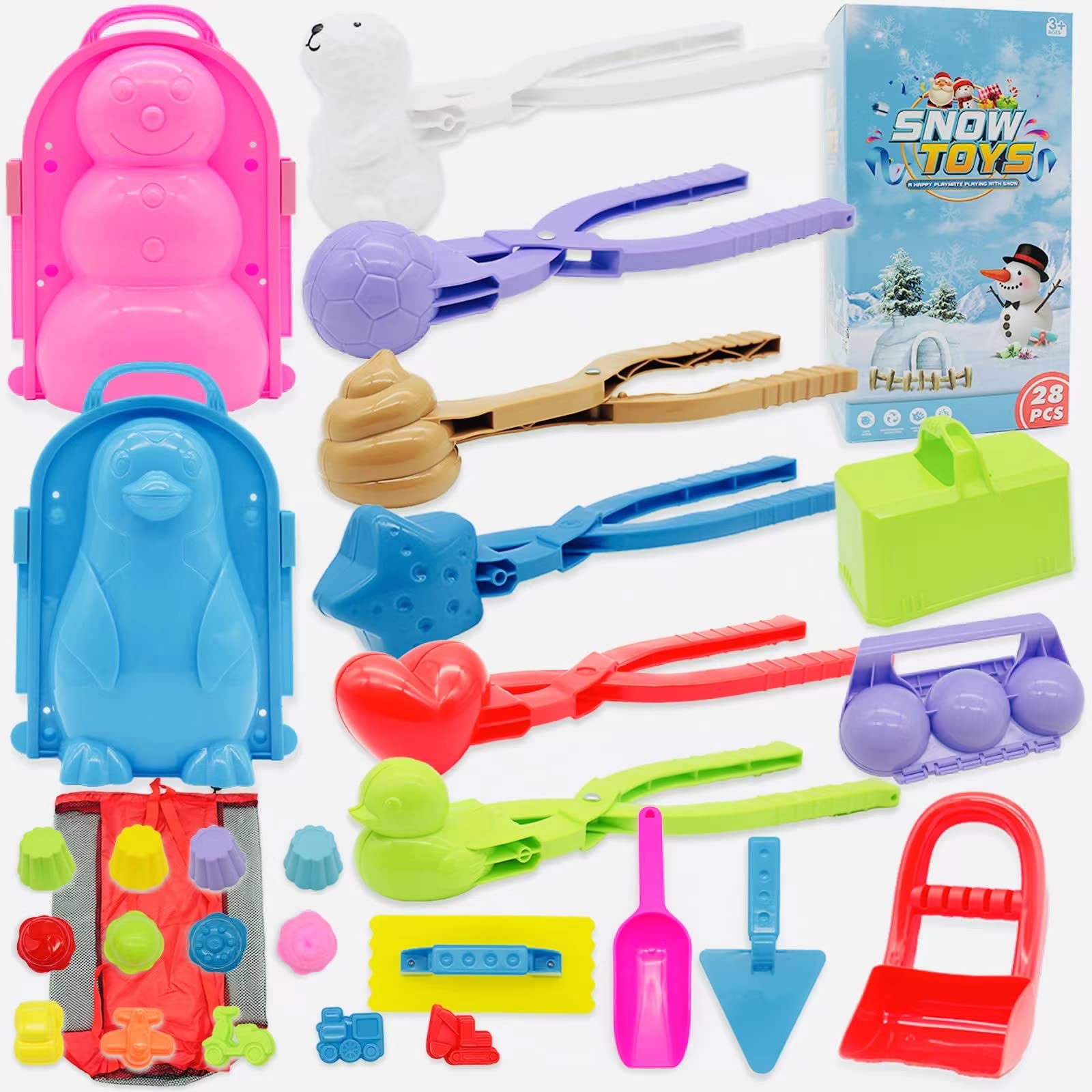 LBAIBB 28Pcs Snowball Maker Kit - Winter Snow Toys with Handle for Snowball Shapes & Duck Molds - Fun Outdoor Snow Play Set for Kids & Adults - Perfect for Snowball Fights, Winter Activities & Family Fun