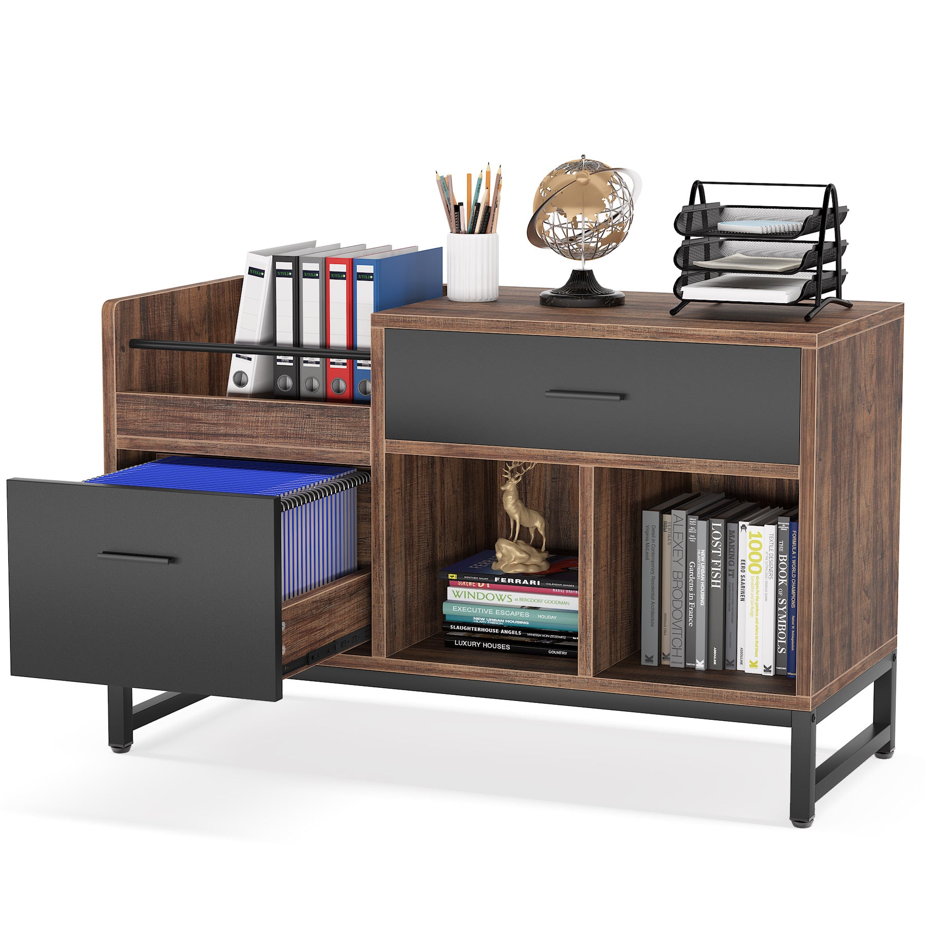 39 Inch Rustic Lateral File Cabinet with 2 Drawers - Wooden Office Storage Solution for Home & Business Organization