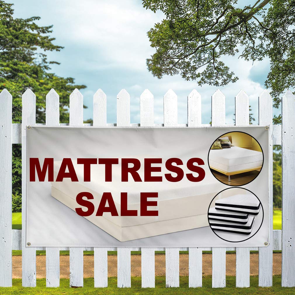 Durable 16x40 Inches White Vinyl Banner with 4 Grommets - Weatherproof Mattress Sale & Business Sign for Outdoor, Industrial & Yard Use