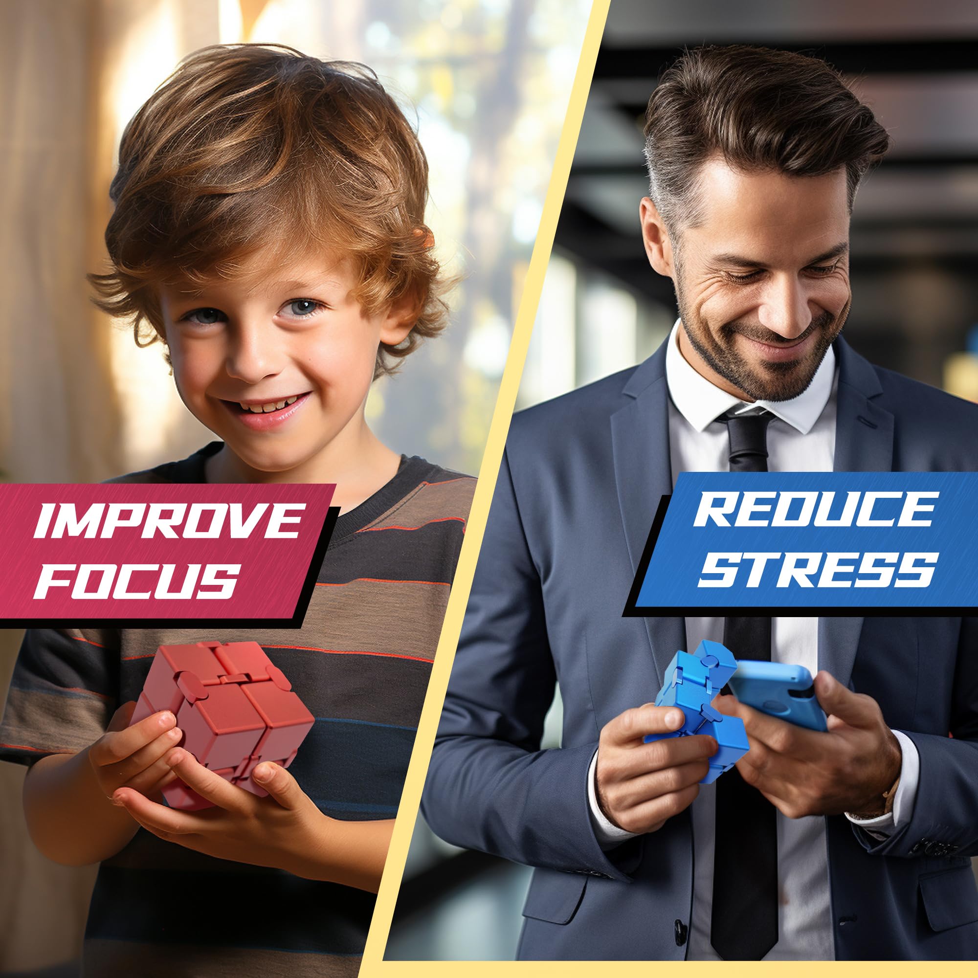 Gold Infinity Cube Fidget Toy for Adults & Kids - Stress Relief & ADHD Focus Aid - Sensory Fidget Toys for Teens 8-12 - Perfect for Office, Classroom & Anxiety Relief (Gold)