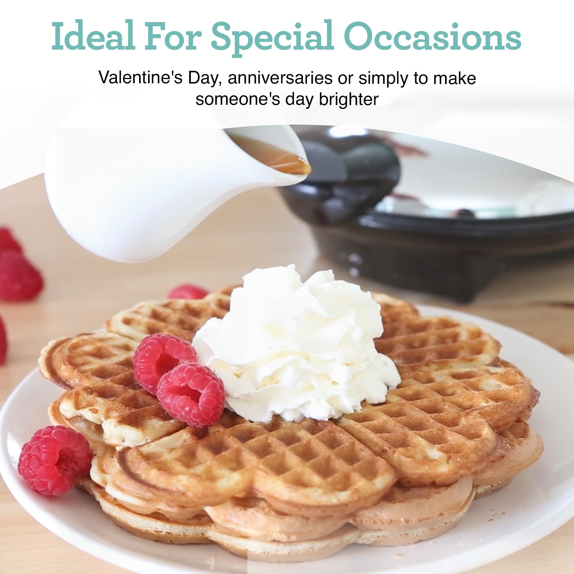 Euro Cuisine WM520 Heart Shaped Waffle Maker - 8-Inch Non-Stick Iron Waffle Maker with PTFE & PFOA Free Eco-Friendly Plates, Perfect for Valentine's Day, Anniversaries & Romantic Breakfasts in Bed