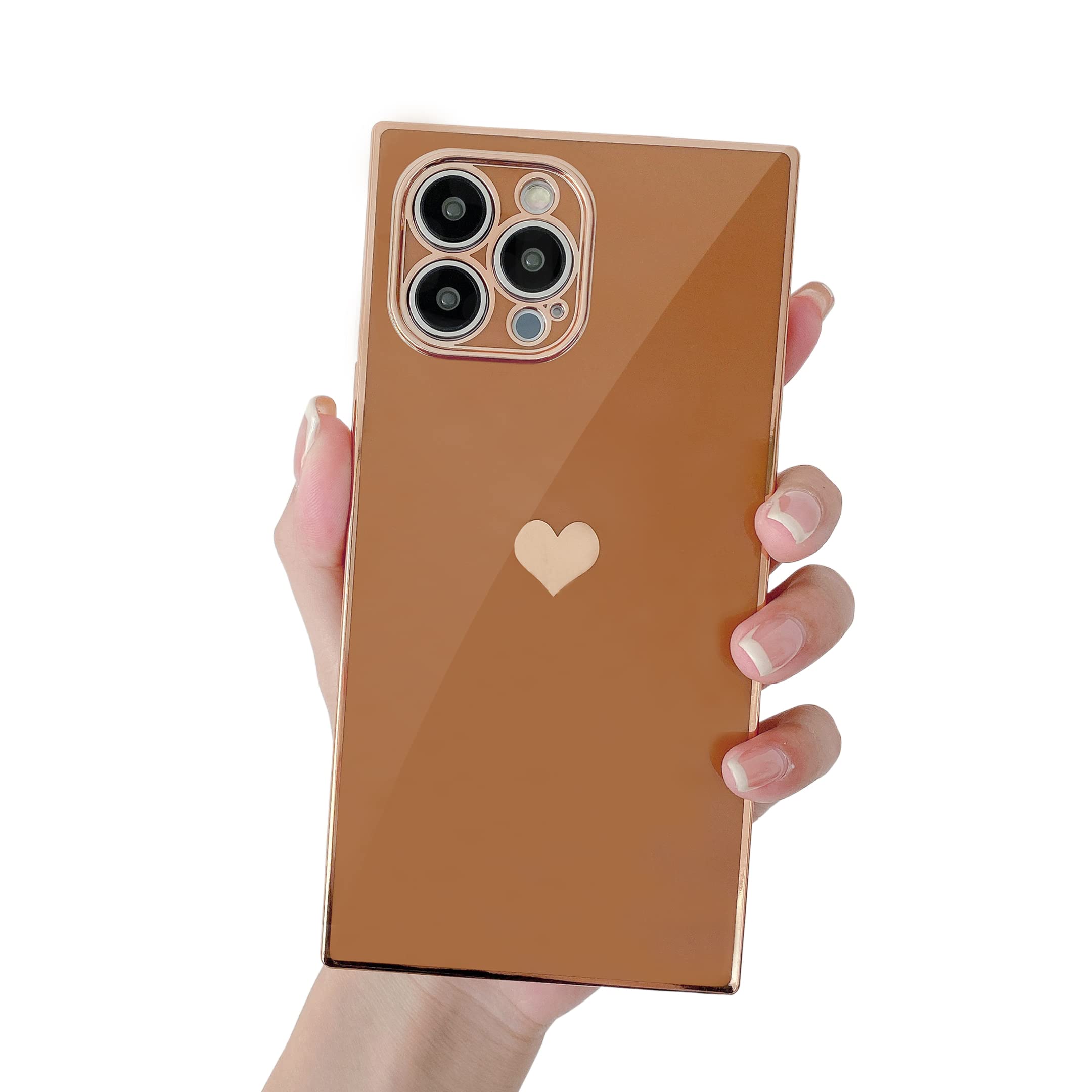 **Tzomsze Shockproof iPhone 13 Pro Max Case (6.7 Inch) - Cute Square Design, Full Camera Protection, Reinforced TPU Corners & Bumper Cover - Brown | Perfect for Daily Use, Travel & Outdoor Activities**