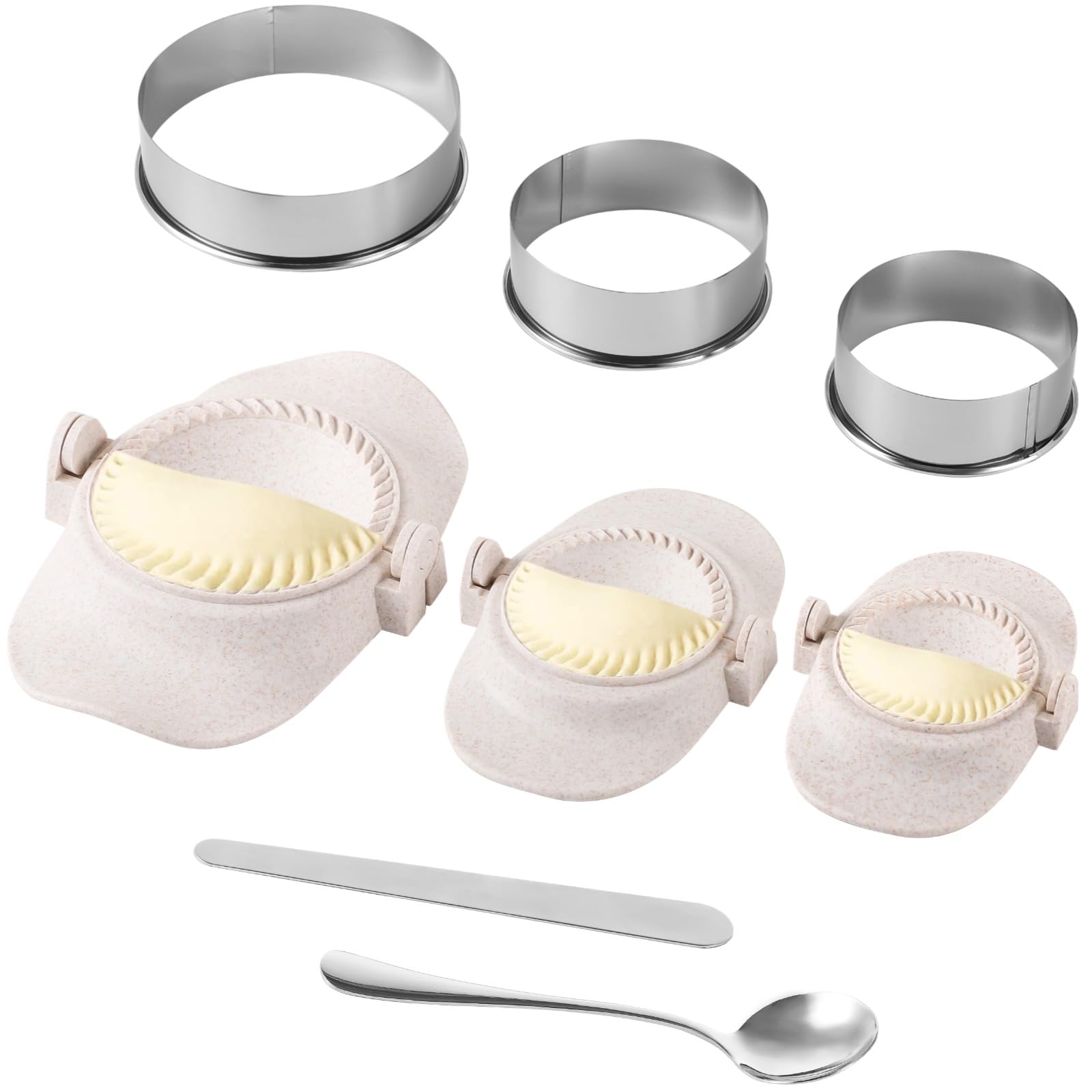 8-Piece Empanada & Dumpling Press Set - 3 Sizes Wheat Straw Dumpling Molds with Stainless Steel Dough Cutters - Perfect for Making Chinese Dumplings, Empanadas, Pierogi & More - Great for Home Cooking, Parties & Meal Prep
