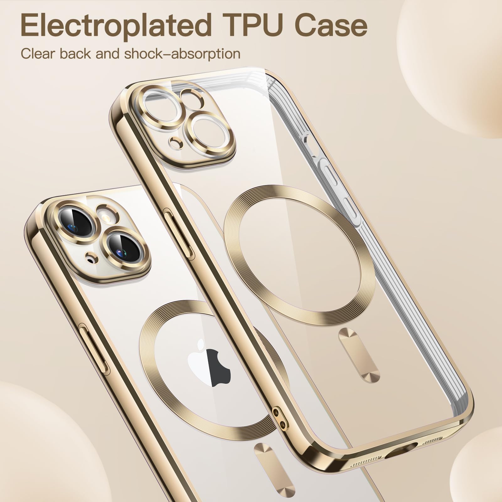 JETech Soft Clear Case for iPhone 14 Plus 6.7-Inch - Shockproof TPU Phone Cover with Full Camera Protection & MagSafe Wireless Charging Compatibility (Gold) | Perfect for Everyday Use, Travel & Work