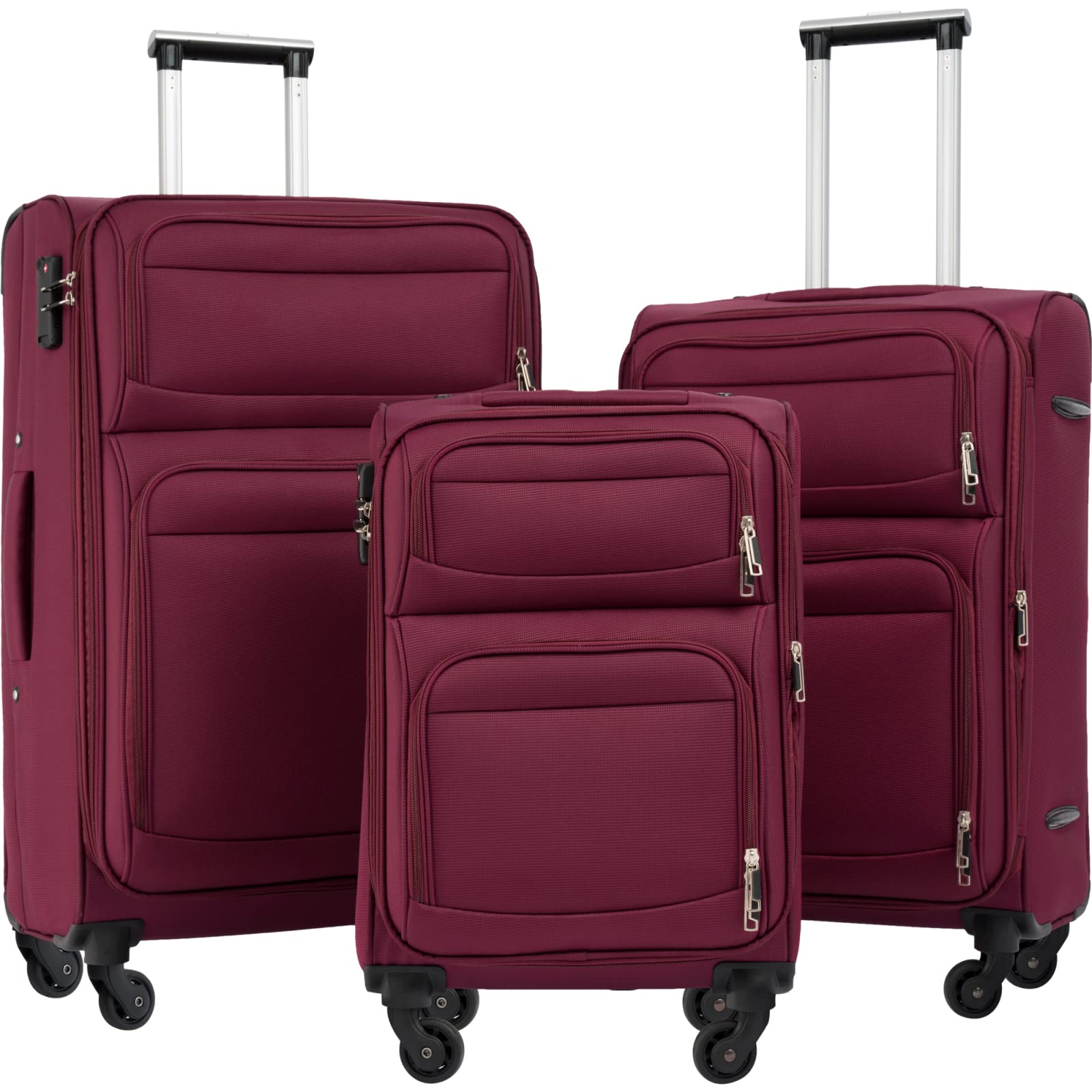 **Otryad Expandable 3-Piece Softside Luggage Set - Lightweight Spinner Suitcase with Upright Handle, Softshell Travel Bags (Red, A2) - Perfect for Air Travel, Business Trips & Family Vacations**