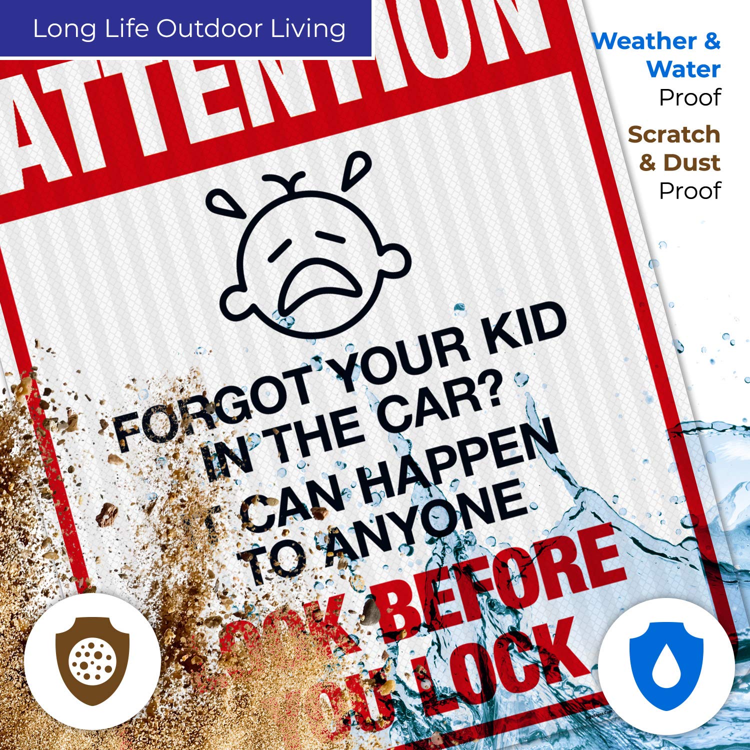 3M Reflective Aluminum 'Look Before You Lock' Warning Sign - 24x30 Inches, Fade Resistant for Indoor & Outdoor Use - Made in USA - Perfect for Parking Lots, Warehouses, and Road Safety Awareness