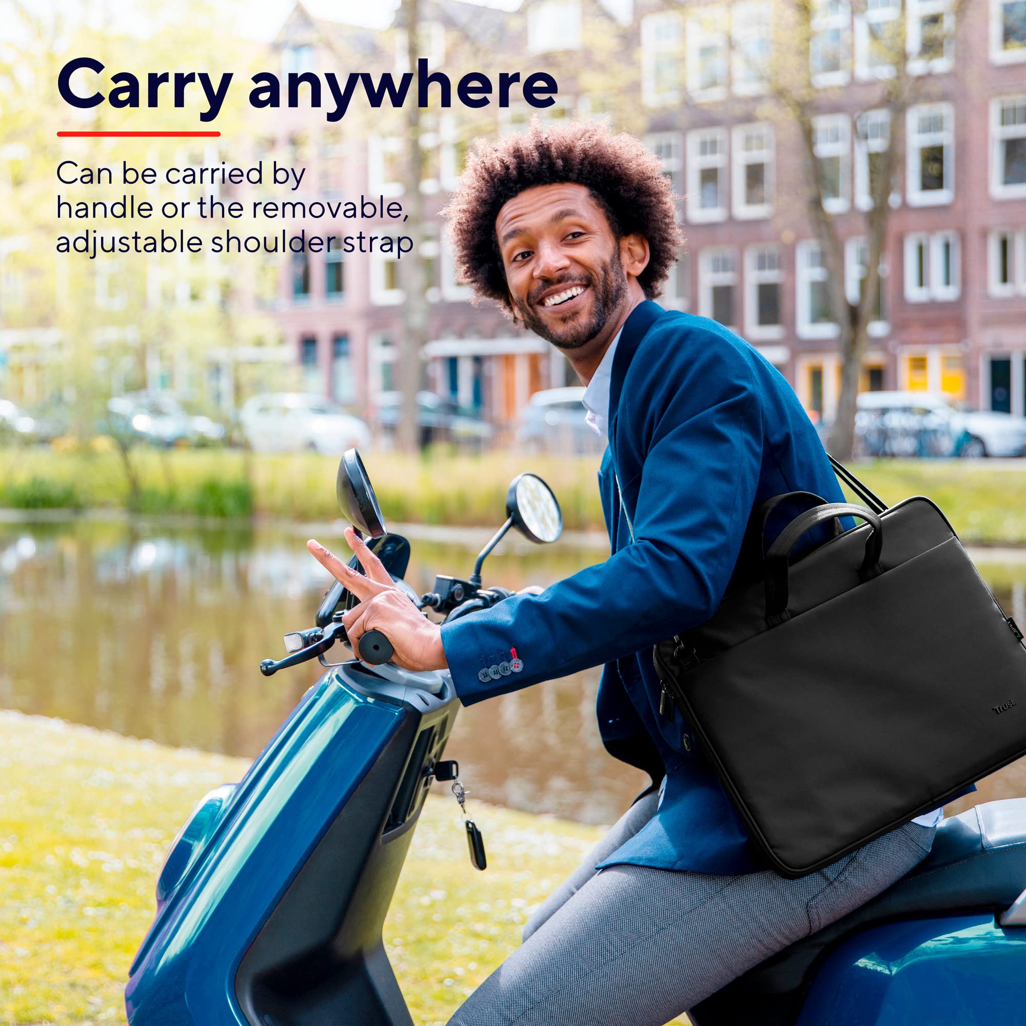 Trust Bologna Eco-Friendly 16 Inch Laptop Bag with Shoulder Strap | Recycled Plastic RPET Lightweight Work Bag for Travel, Business, Office & School | Sustainable Carrying Case for Everyday Use