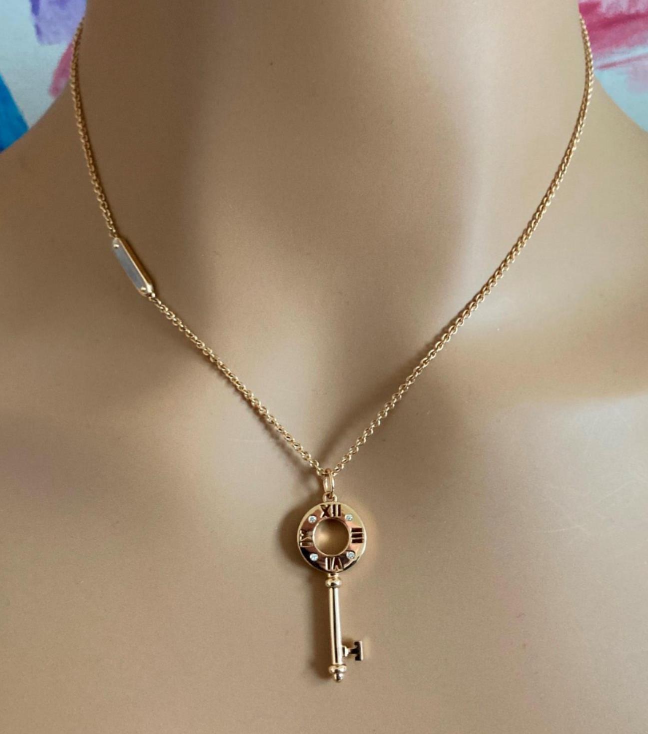 Authentic Tiffany & Co 18k Rose Gold Atlas Diamond Key Pendant Necklace for Women - Elegant Jewelry Gift for Anniversary, Birthday & Special Occasions