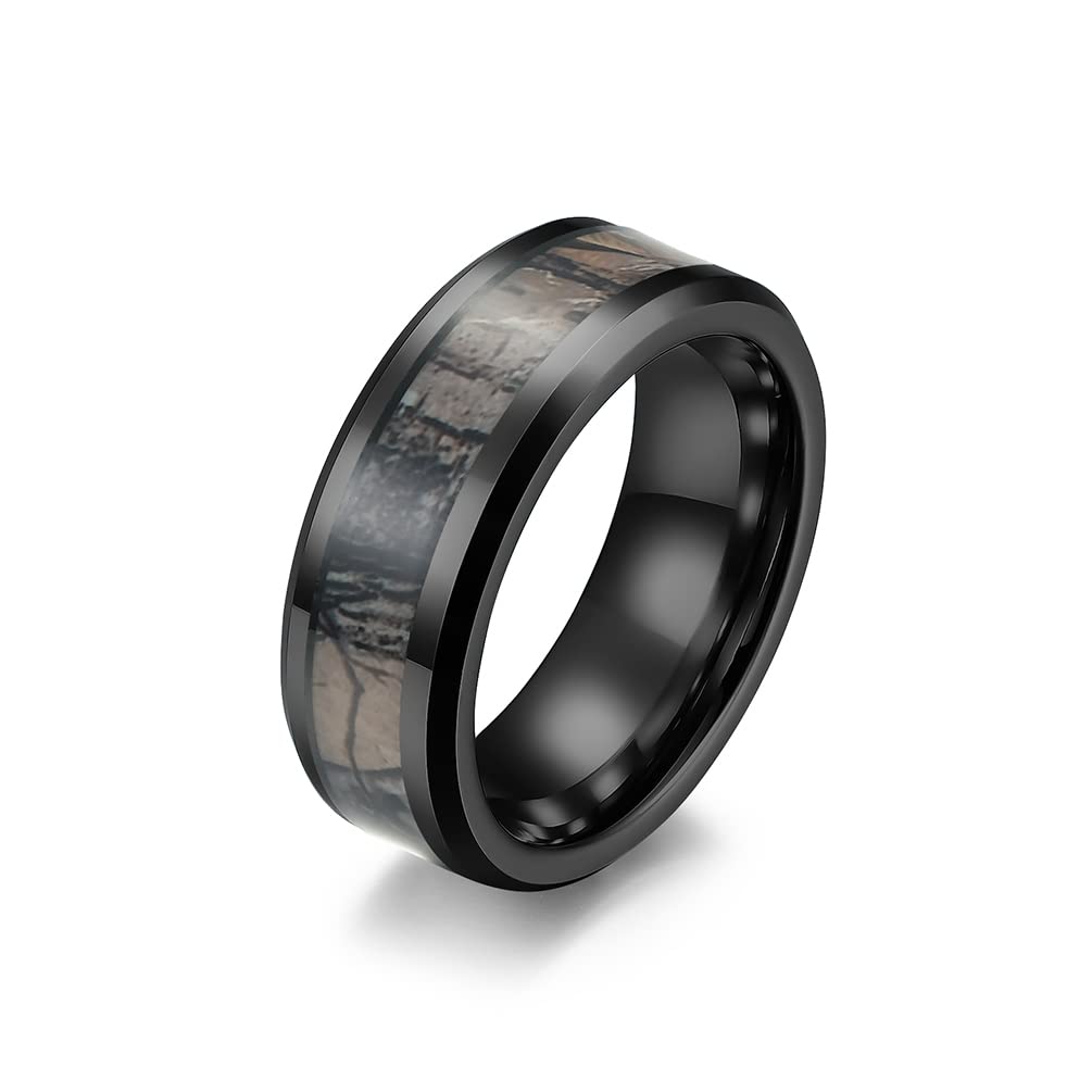 WLPCIV 8mm Camo Wedding Band for Men - Black Tungsten Carbide Ring with Comfort Fit - Durable Military Style Ring for Wedding, Engagement, Anniversary & Everyday Wear