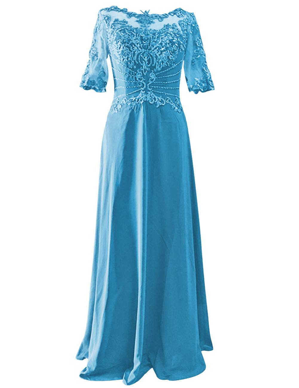 Elegant Mother of The Bride Dresses - Long Formal Evening Gown with Lace Applique & Beaded Short Sleeves | Perfect for Weddings, Galas & Special Occasions