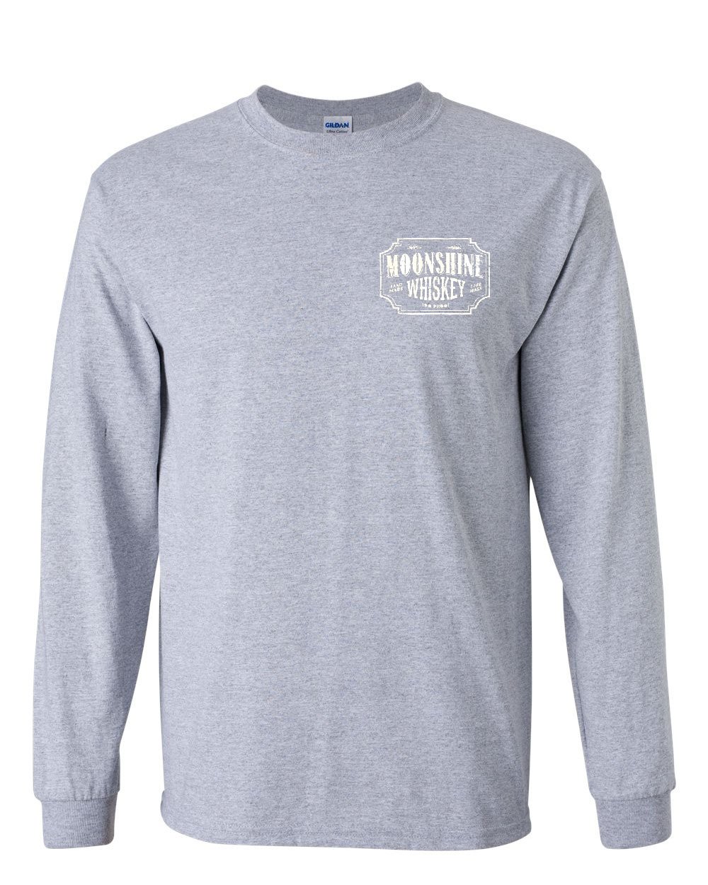 Moonshine Tennessee Whiskey Themed Long Sleeve Graphic T-Shirt | Vintage American South Drinking Culture Apparel | Perfect for Whiskey Lovers, Bar Hopping & Southern Theme Parties