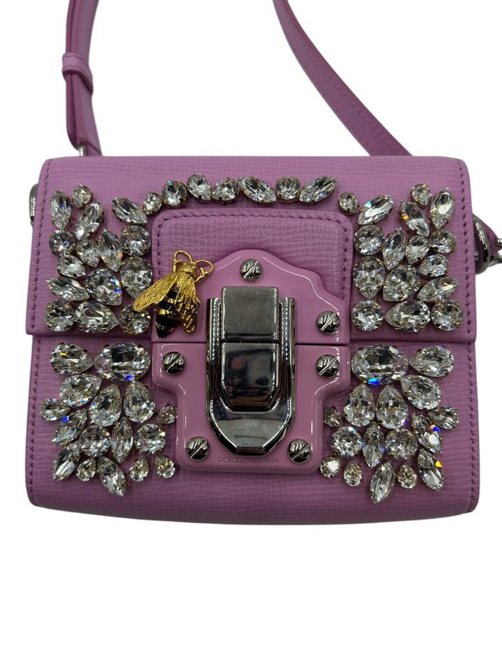 Dolce & Gabbana Mini Lucia Leather Crossbody Bag with Crystal Accents - Perfect for Evening Parties, Date Nights & Special Occasions