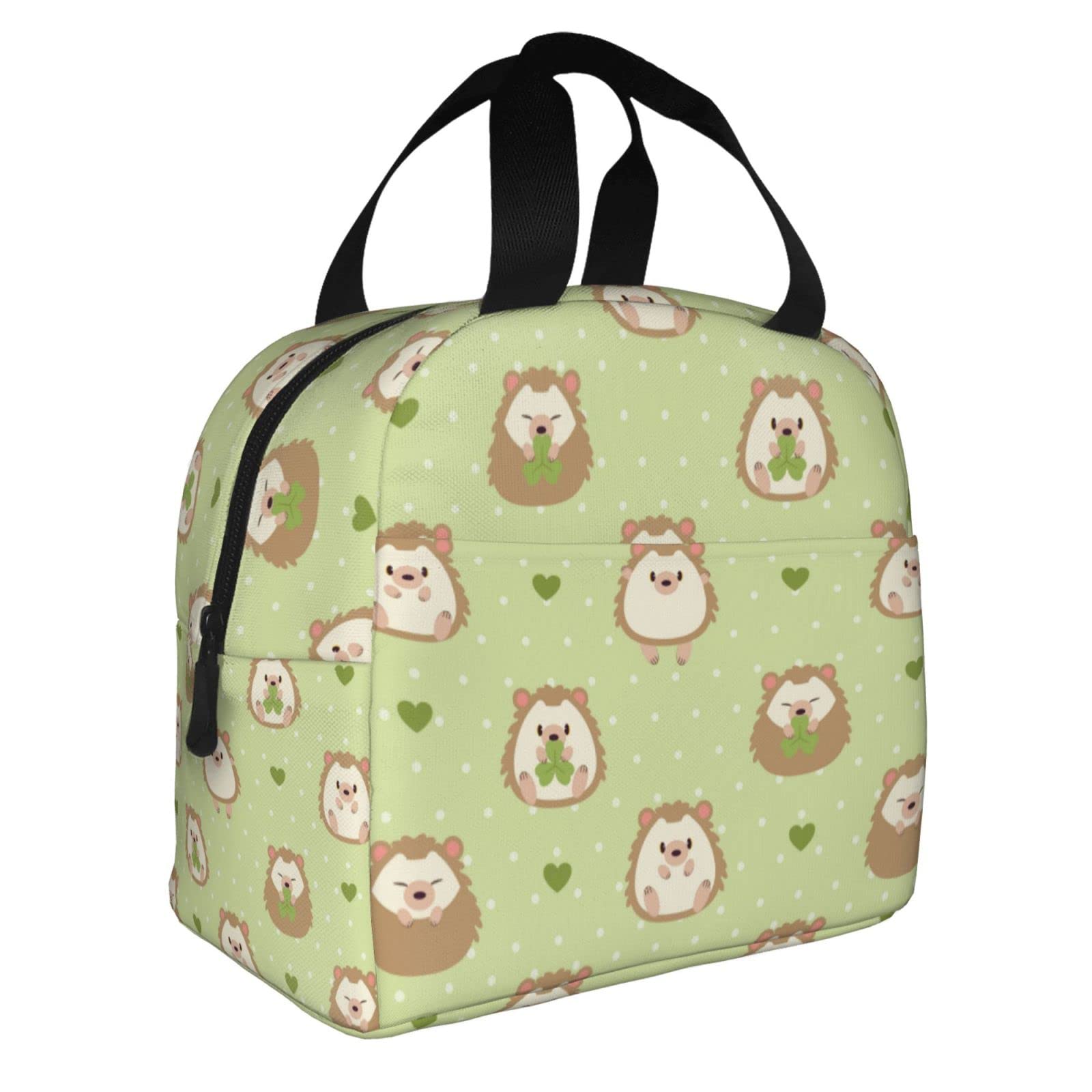 Cute Hedgehog Insulated Lunch Box - Reusable Thermal Meal Bag for School, Work, Travel & Picnic | Portable Food Container for Boys & Girls | Garden-Themed Design with Grass Pattern | Perfect for Daily Use, Outdoor Activities & Office Lunch