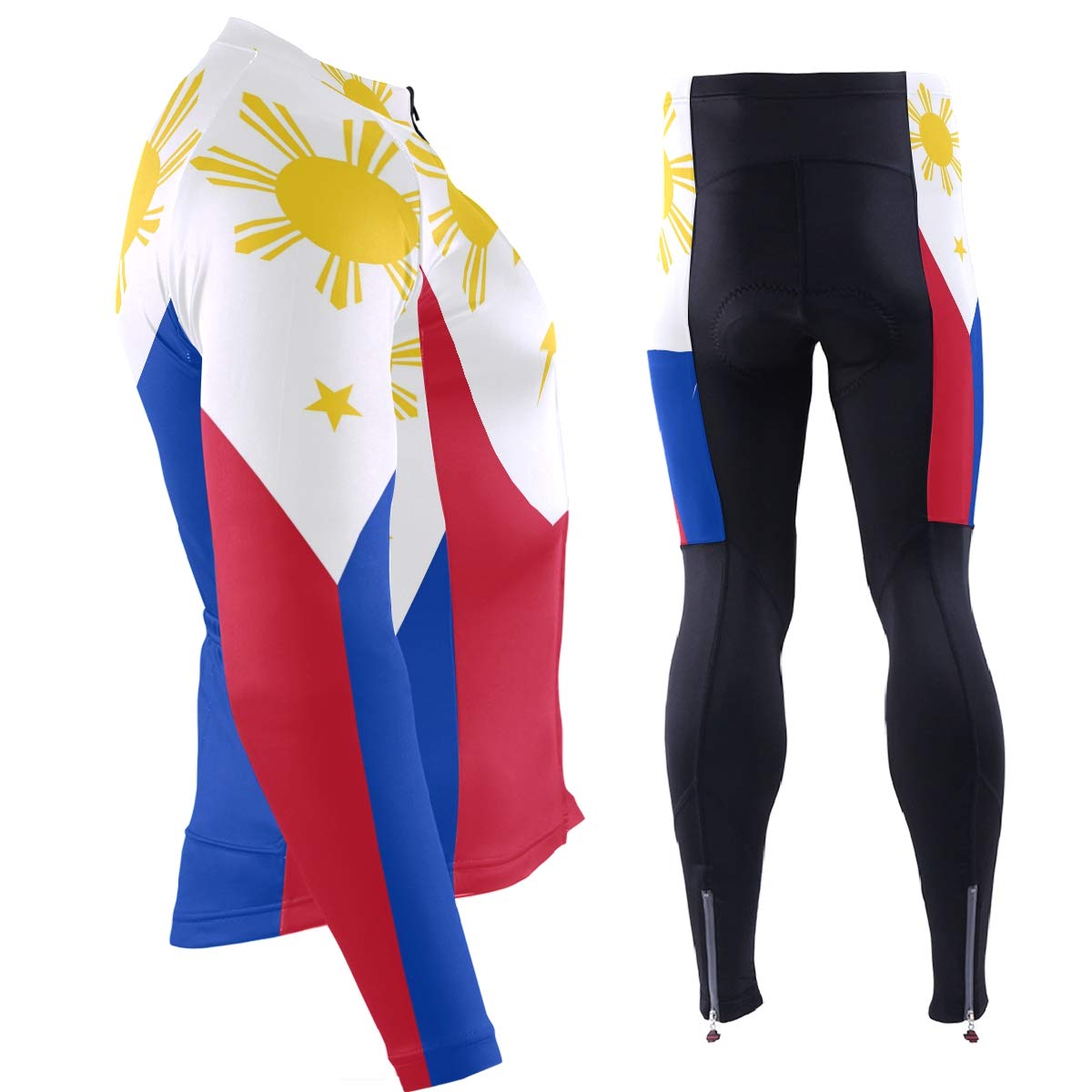 **Philippines Flag Cycling Jersey for Men - Long Sleeve Full Zip Bike Shirt & Quick-Dry Padded Bicycle Pants Set - Perfect for Road Biking, Mountain Cycling & Outdoor Sports**