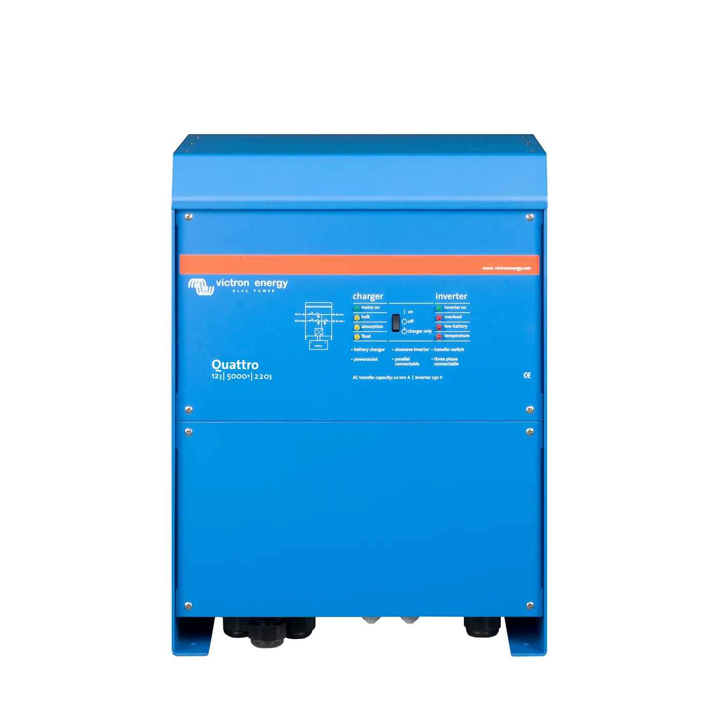 Victron Energy Quattro 5000VA 48V Pure Sine Wave Inverter Charger - 120V AC Output for RVs, Boats & Off-Grid Solar Power Systems