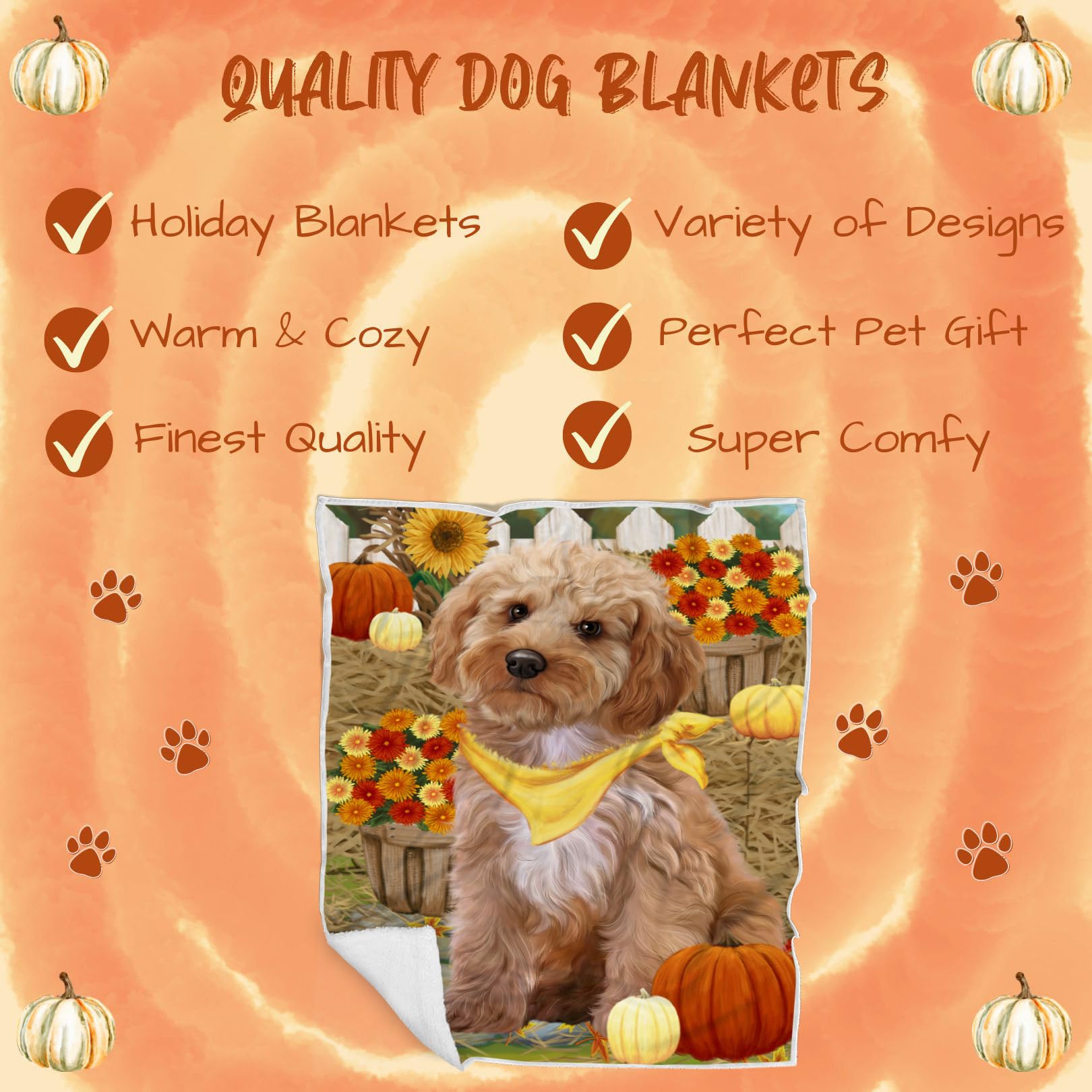 Cozy Fall Cockapoo Dog Blanket - Lightweight Soft Woven Throw for Autumn - Durable Animal Print Blanket 50x60 for Sofa, Couch & Bed - Perfect for Pet Lovers, Home Decor & Seasonal Gifting BLNKT52806