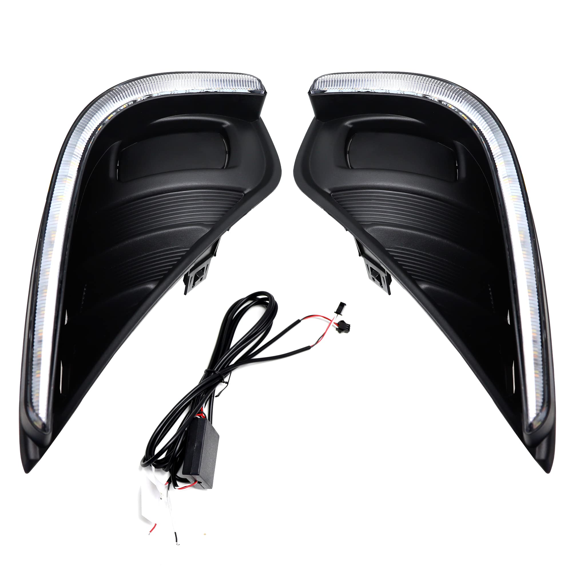 iJDMTOY White LED DRL & Amber Sequential Turn Signal Fog Bezel Replacement Kit - Compatible with 2020-2023 Toyota Highlander | Upgrade Your Daytime Running Lights for Enhanced Visibility & Style