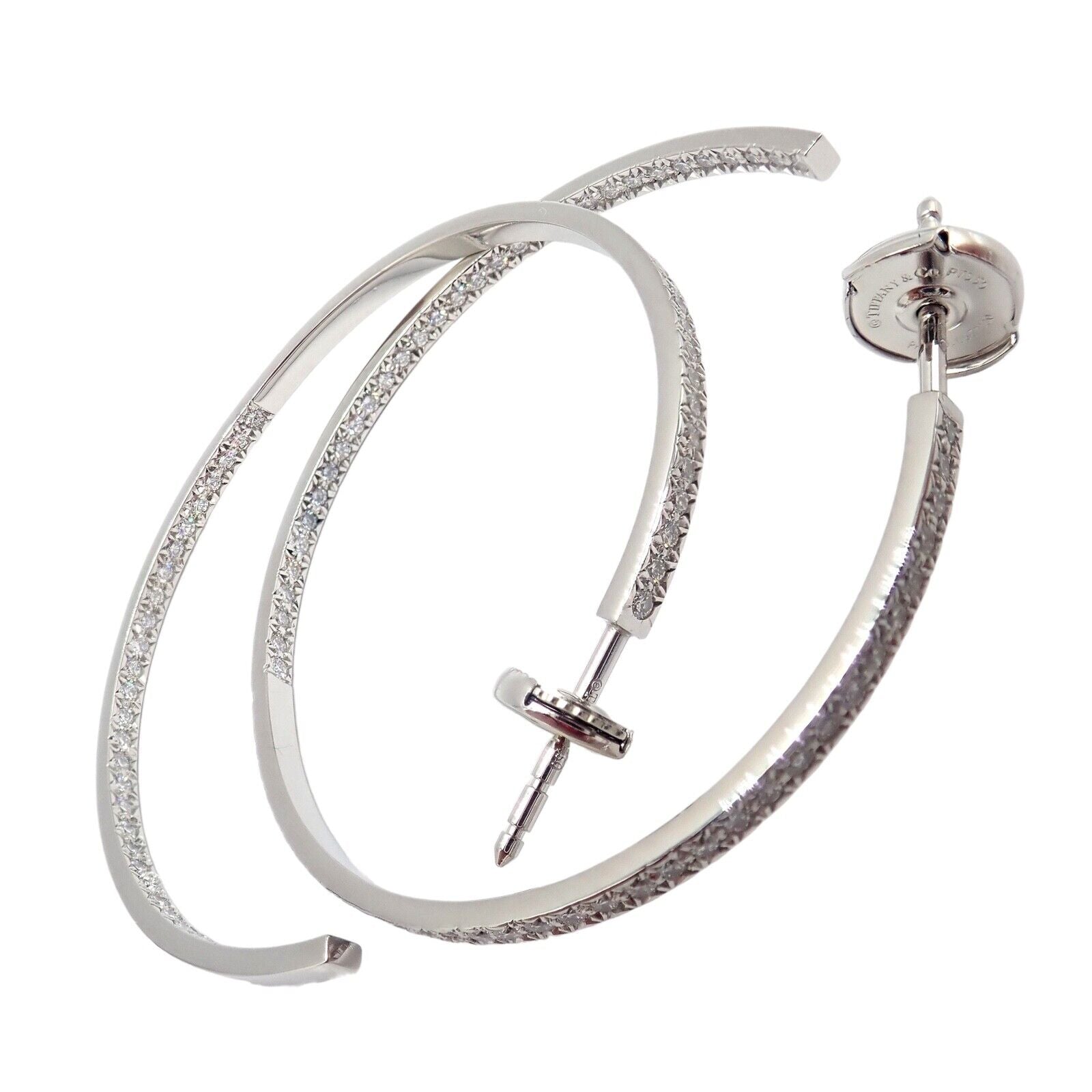 Authentic Tiffany & Co Platinum Metro Diamond Large Inside Out Hoop Earrings - Luxury Diamond Hoops for Women, Perfect for Weddings, Parties & Special Occasions