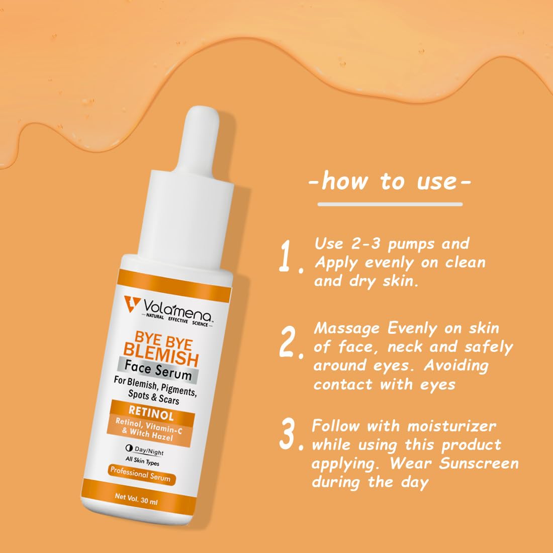 Volamena Bye Bye Blemish Face Serum - Vitamin C Treatment for Pigmentation & Dark Spots, Brightening Facial Care (30ml) | Perfect for Daily Skincare Routine & Evening Skin Repair