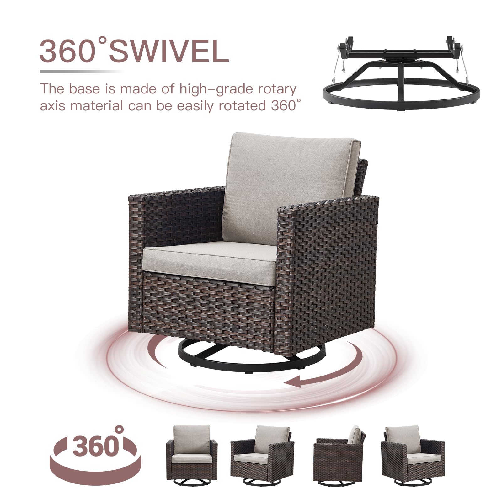 HUMMUH 2-Piece Outdoor Swivel Rocking Chairs Set, PE Wicker Patio Glider Chairs for Porch, Balcony, Deck & Garden - Perfect for Relaxing, Sunbathing & Outdoor Entertaining