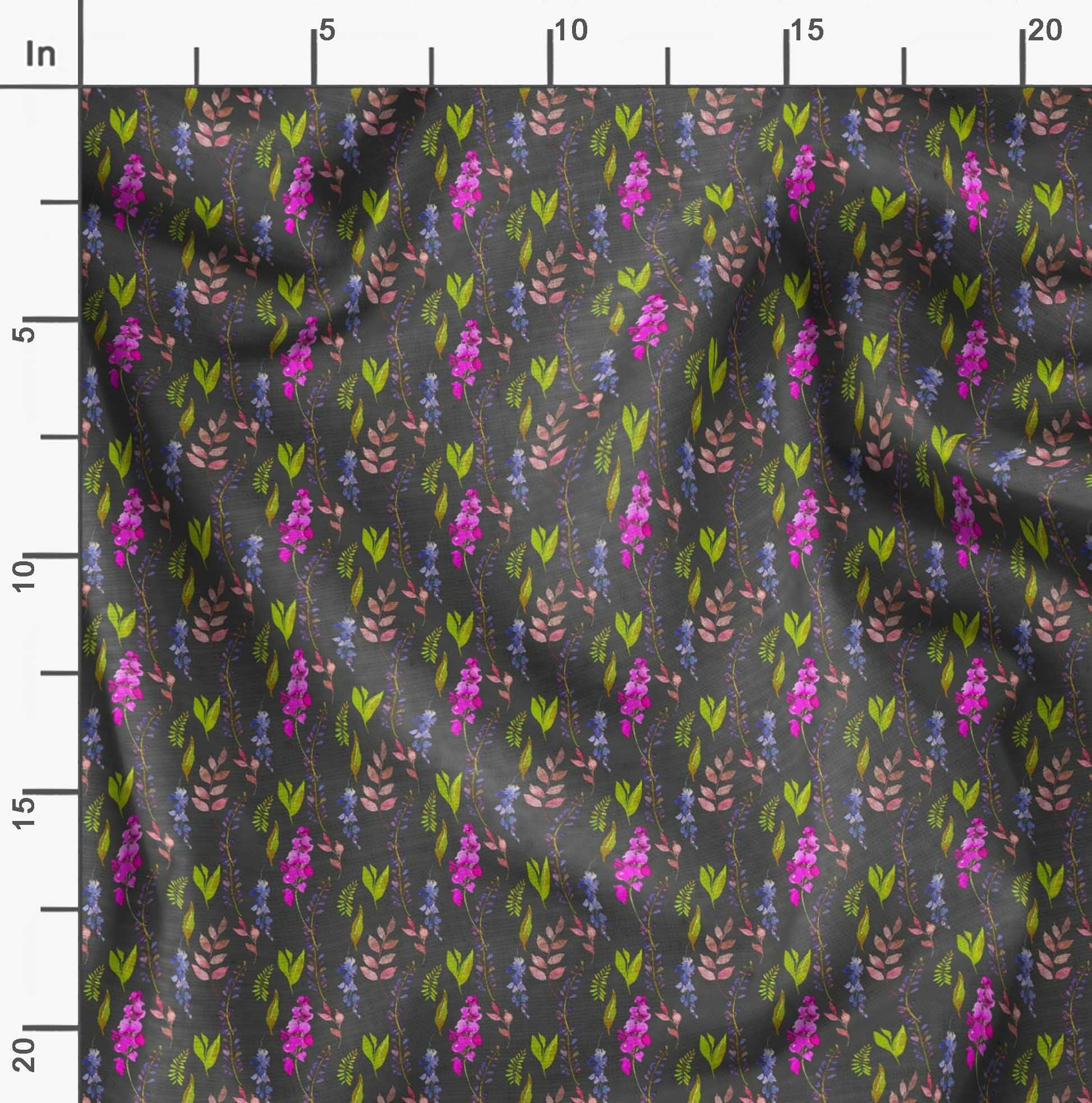 Soimoi Moss Georgette Gray Fabric by The Yard - 42 Inch Wide Leaves & Orchids Floral Printed Fabric for Dresses, Curtains & Home Decor - Tropical Botanical Fabric for DIY Sewing Projects