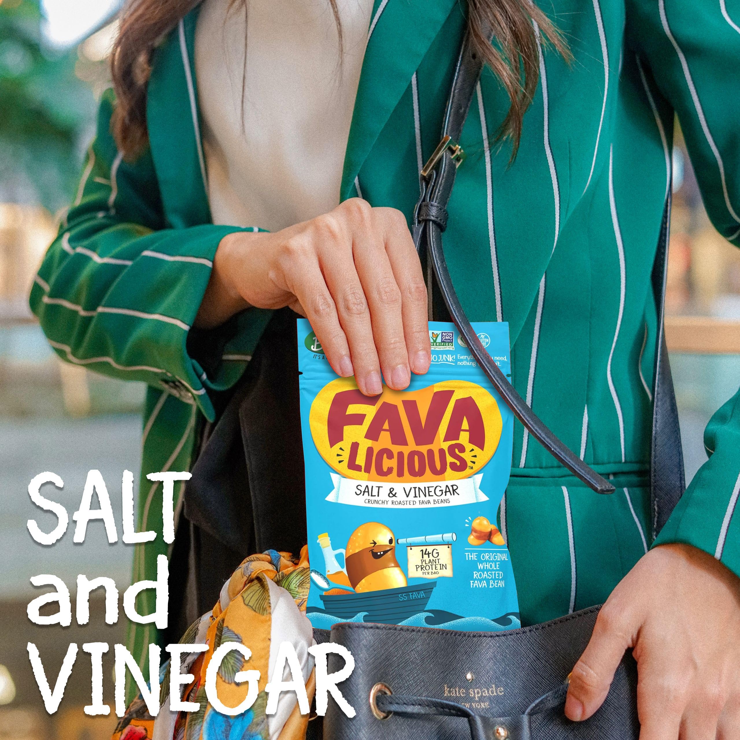 Nuttee Bean Co. Favalicious Roasted Fava Beans 2 Oz (Pack of 12) - Healthy Keto-Friendly Snacks, High Protein, Salt & Vinegar Flavor - Perfect for On-the-Go, Office, Travel & Low-Carb Diet