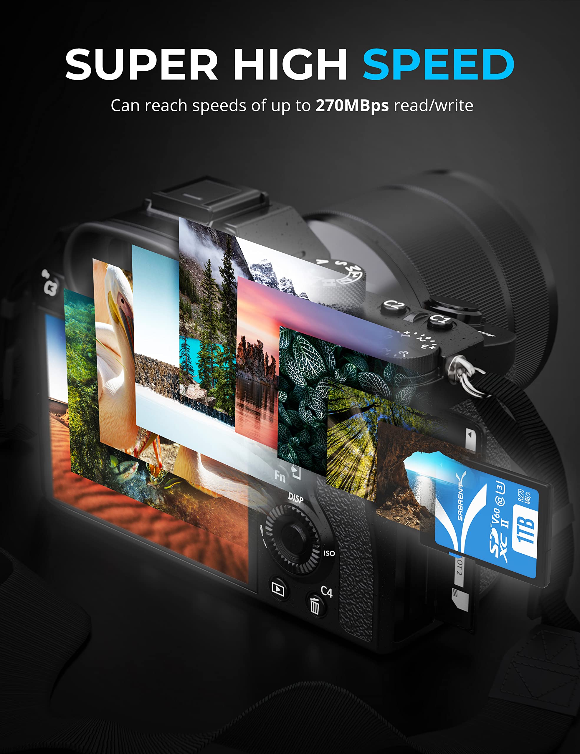 SABRENT 1TB SD Card V60 UHS-II SDXC Memory Card - Class 10 U3, 270MB/s Read Speed for 8K UHD & Full HD Video - Perfect for DSLR Cameras, 4K Video Recording, Professional Photography & Vlogging (SD-TL60-1TB)