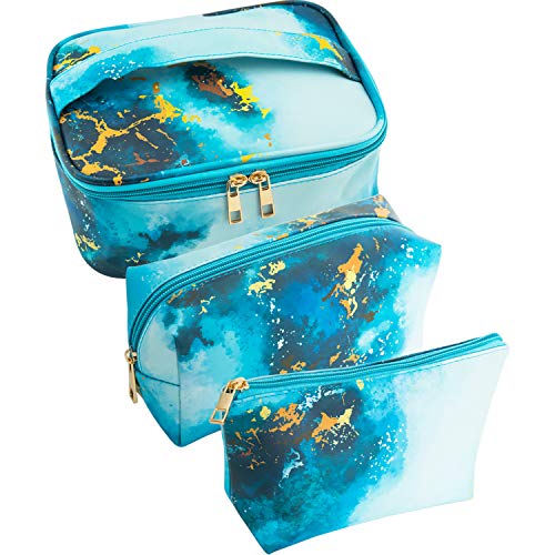 3 Pack Marble Makeup Bag - Waterproof Travel Toiletry Organizer for Cosmetics & Brushes | Portable Cosmetic Case for Women, Men & Girls | Perfect for Vacation, Gym & Daily Use
