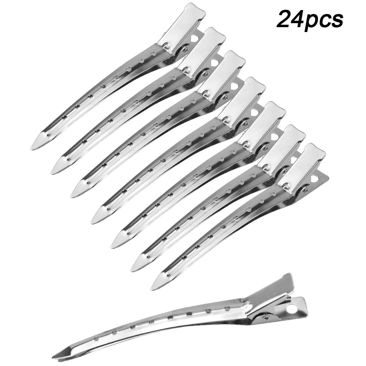 24Pcs Duck Billed Hair Clips - 3.5 Inch Professional Metal Hair Sectioning Clips for Salon, Barbershop & DIY Styling (Silver) - Perfect for Women, Girls Hair Accessories & Bow Making