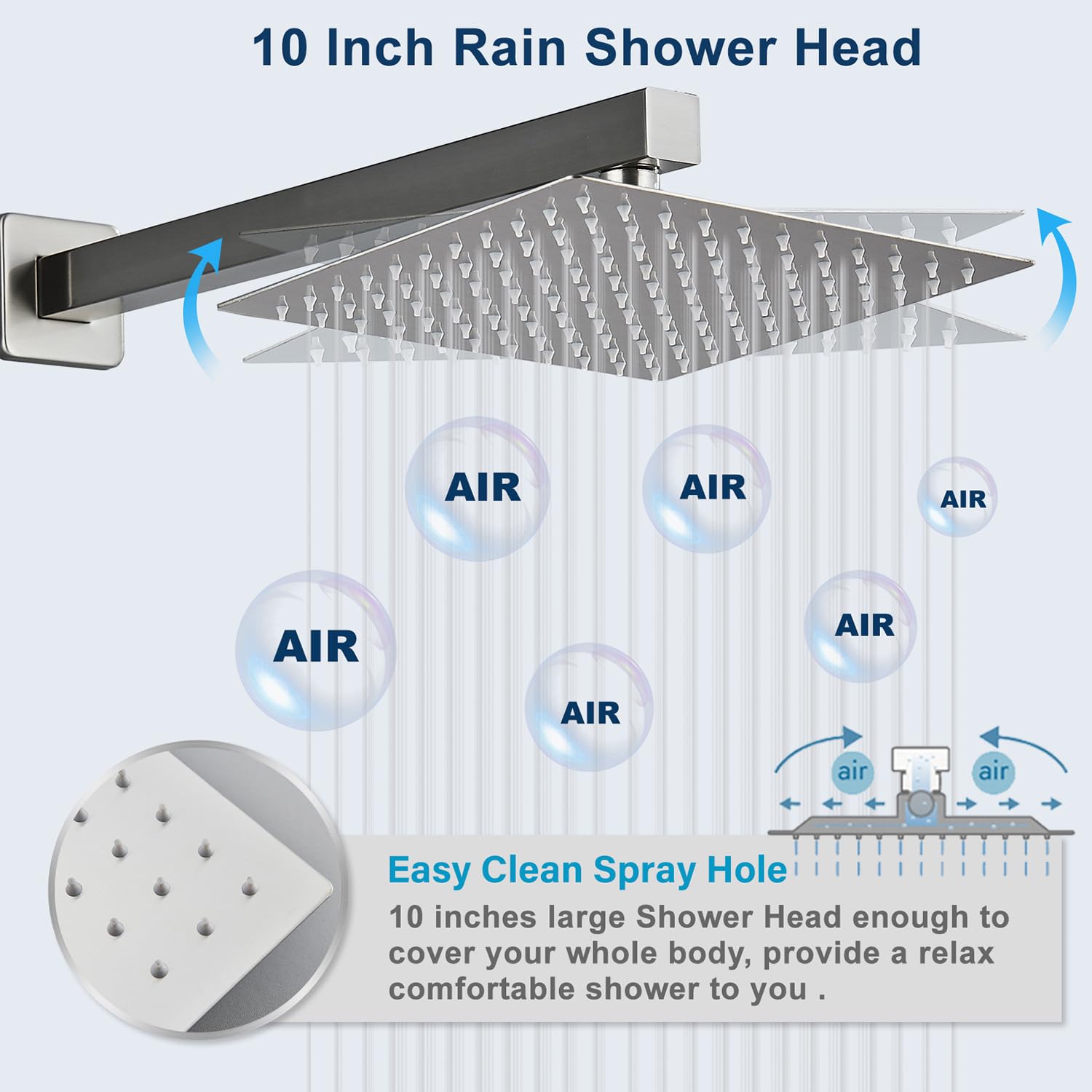 Votamuta 10 Inch Rainfall Shower System - Wall Mounted Shower Faucet Set with Full Brass Trim Kit & Shower Valve in Brushed Nickel - Perfect for Bathroom Renovation & Spa-Like Shower Experience