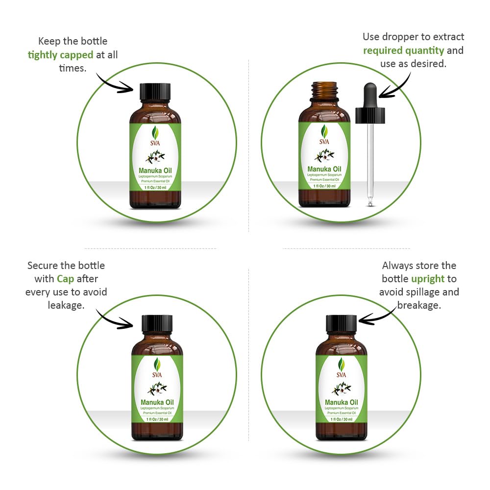**SVA 100% Pure Manuka Essential Oil - 1 Fl Oz Natural Therapeutic Grade for Diffusers, Aromatherapy, Skin & Hair Care - Perfect for Massage, Soap Making, Candles & DIY Beauty Recipes**    *(Use for Relaxation, Stress Relief, Skincare Routine, Homemade Spa Treatments & Natural Home Fragrance)*