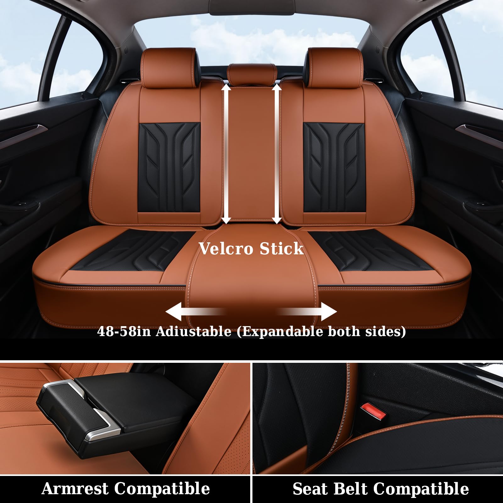 Leather Car Seat Covers for Sedans & SUVs - Black & Brown - Front Seat Protectors for Comfort & Style
