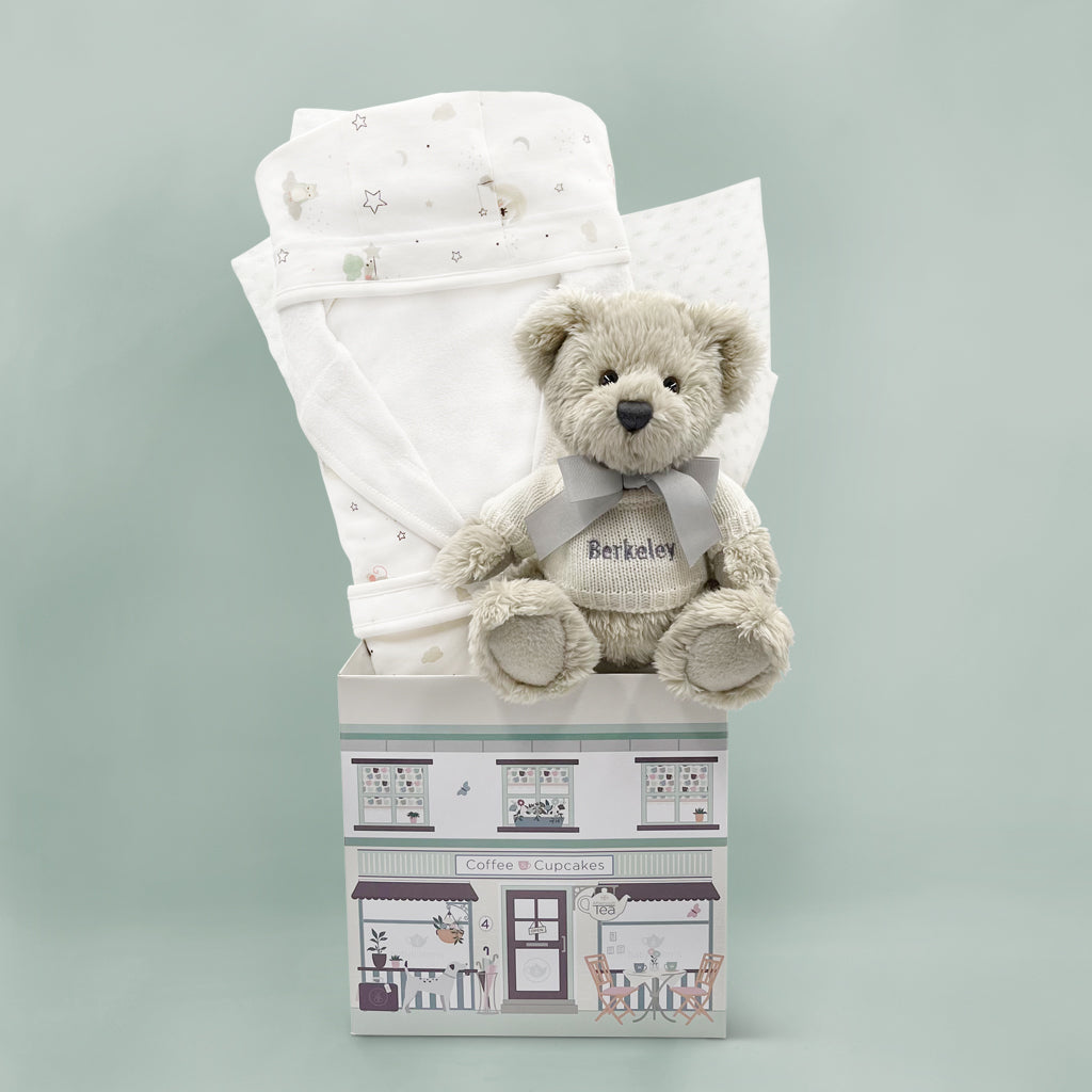 Personalized Berkeley Bear & Little Love Bathrobe - Soft Neutral Baby Bathrobe for Newborns & Toddlers - Perfect for Bath Time, Spa Day & Cozy Lounging