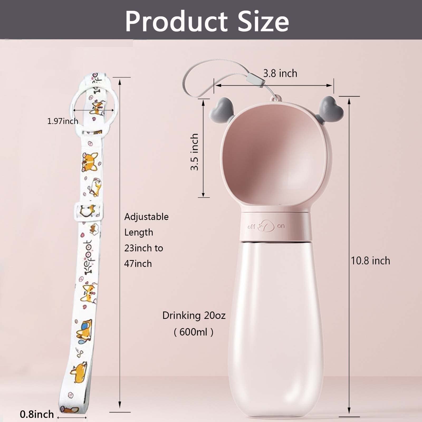 Portable Dog Water Bottle with Strap - 20oz Leak-Proof Pet Water Dispenser for Walking, Hiking & Outdoor Adventures (Pink) - Perfect for Active Dogs on the Go
