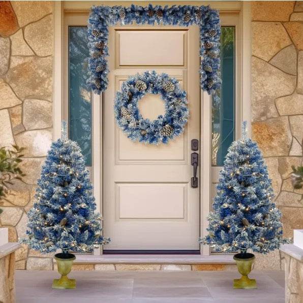4ft Pre-Lit Artificial Christmas Tree - Flocked Pine with Warm White LED Lights for Home, Office & Holiday Decor