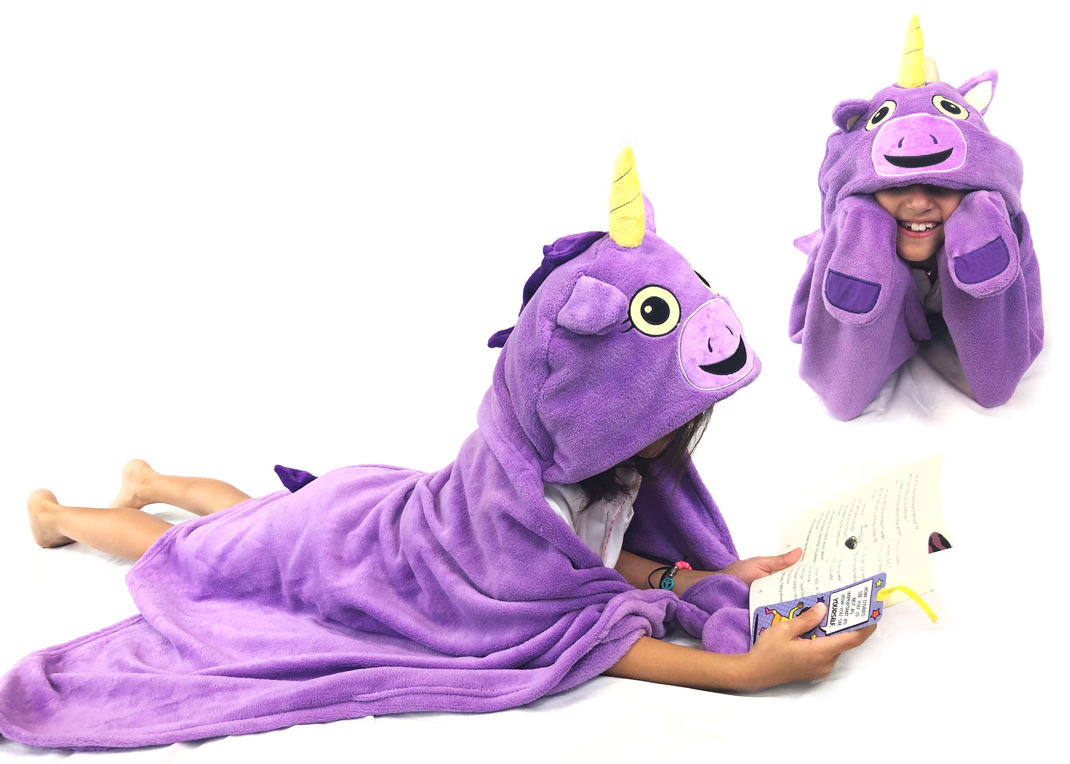Super Soft Hooded Blanket for Kids - Cozy Unicorn Robe & Stuffed Animal Throw - Machine Washable Purple Fuzzy Blanket | Perfect for Sleepovers, Bedtime Snuggles & Winter Warmth