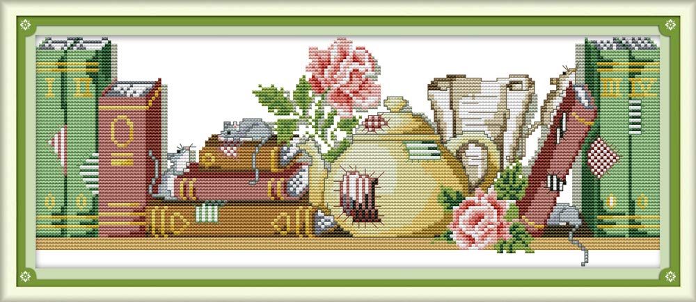 Cross Stitch Kits - Mouse Who Loves Books Embroidery Kit with Easy Patterns | Stamped or Counted Cross Stitching Supplies | Perfect Christmas Gift for Book Lovers & Craft Enthusiasts | DIY Home Decor & Relaxing Hobby Activity