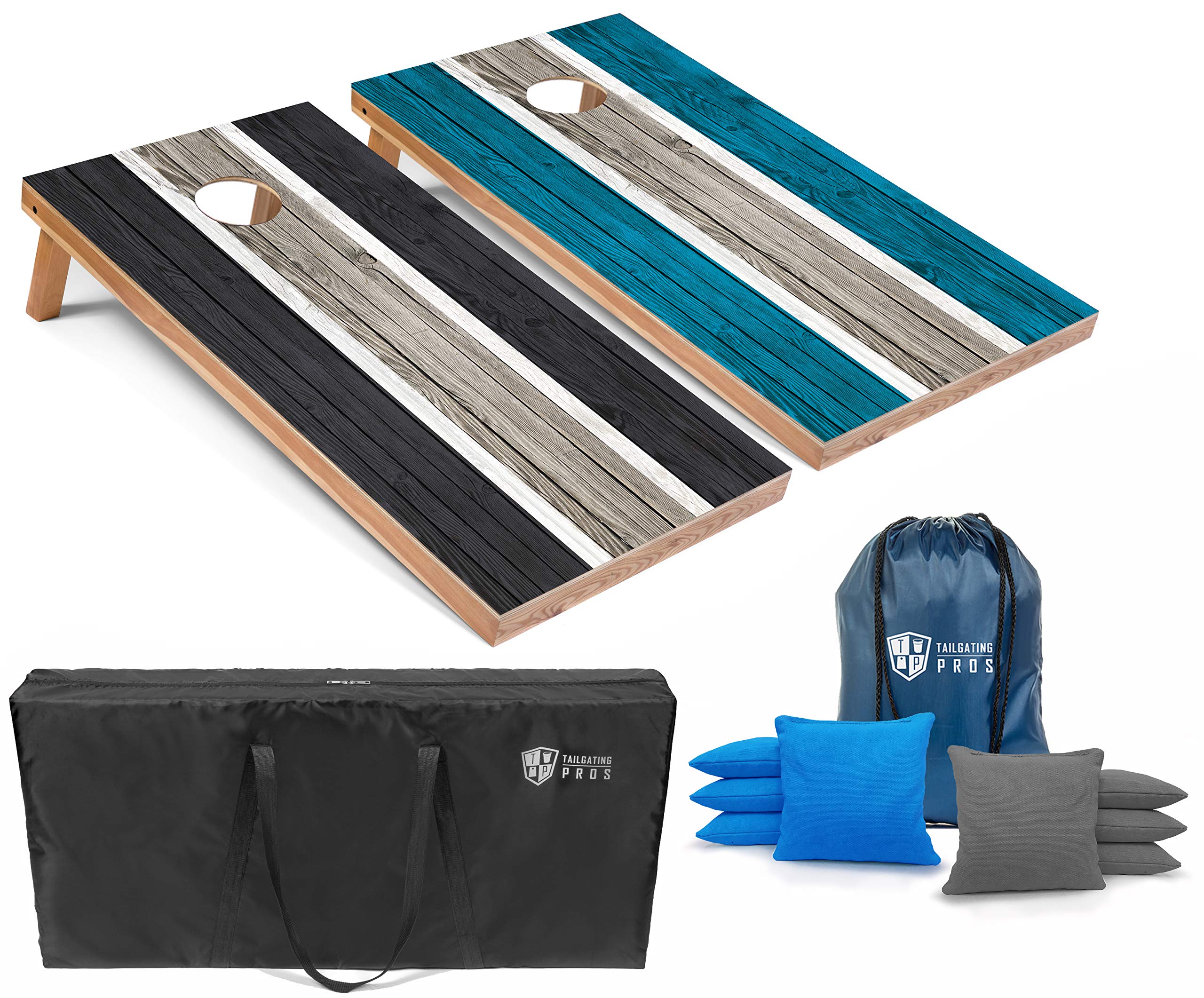 Premium LED Cornhole Board Set - 4'x2' Regulation Size with Striped Lightweight Boards, LED Rings, 8 Bean Bags & Carrying Case - Perfect for Tailgating, Backyard Parties, and Outdoor Games