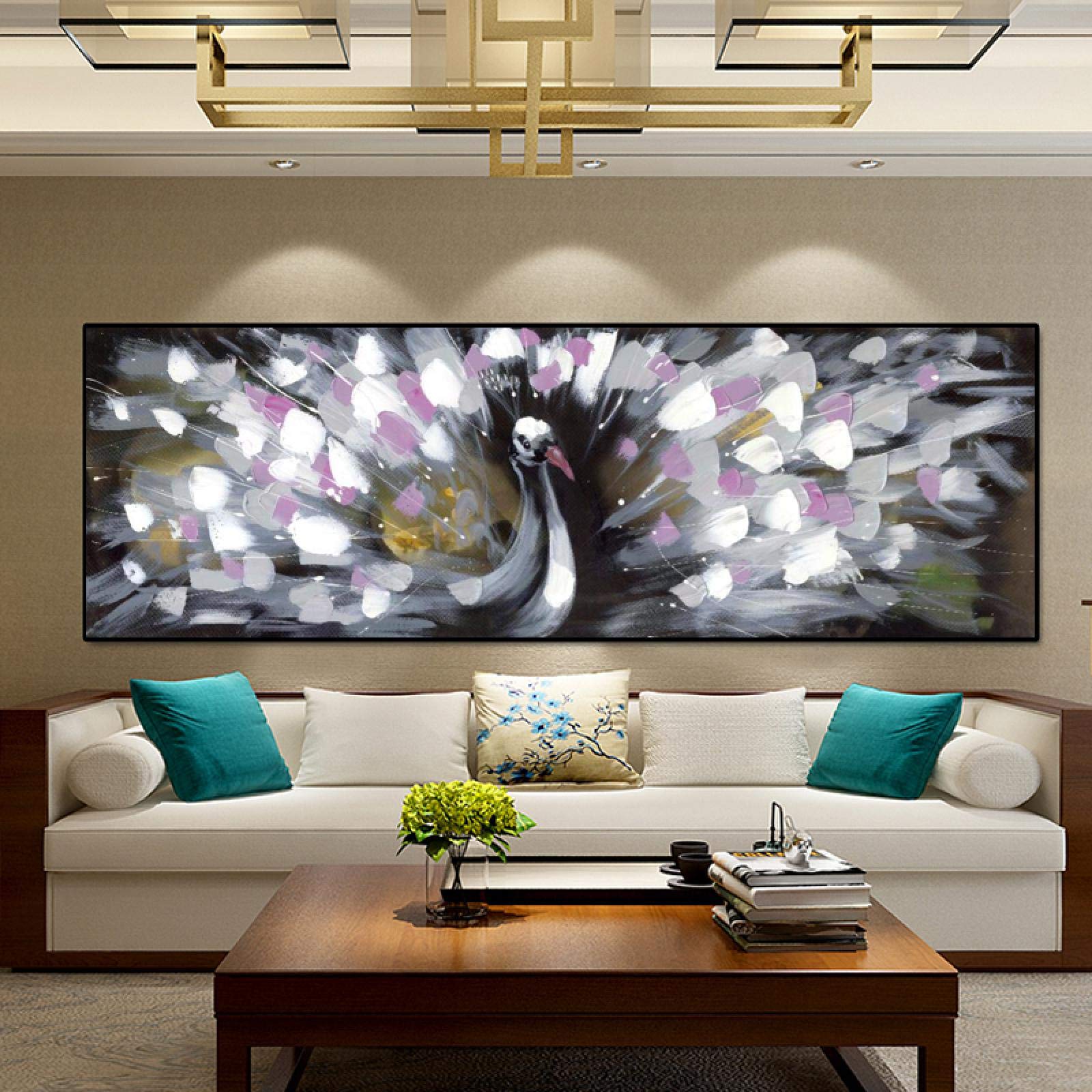 Abstract Peacock Wall Art Canvas Painting - Beautiful Framed Animal Poster Prints for Living Room Decor | Modern Home & Office Wall Decorations