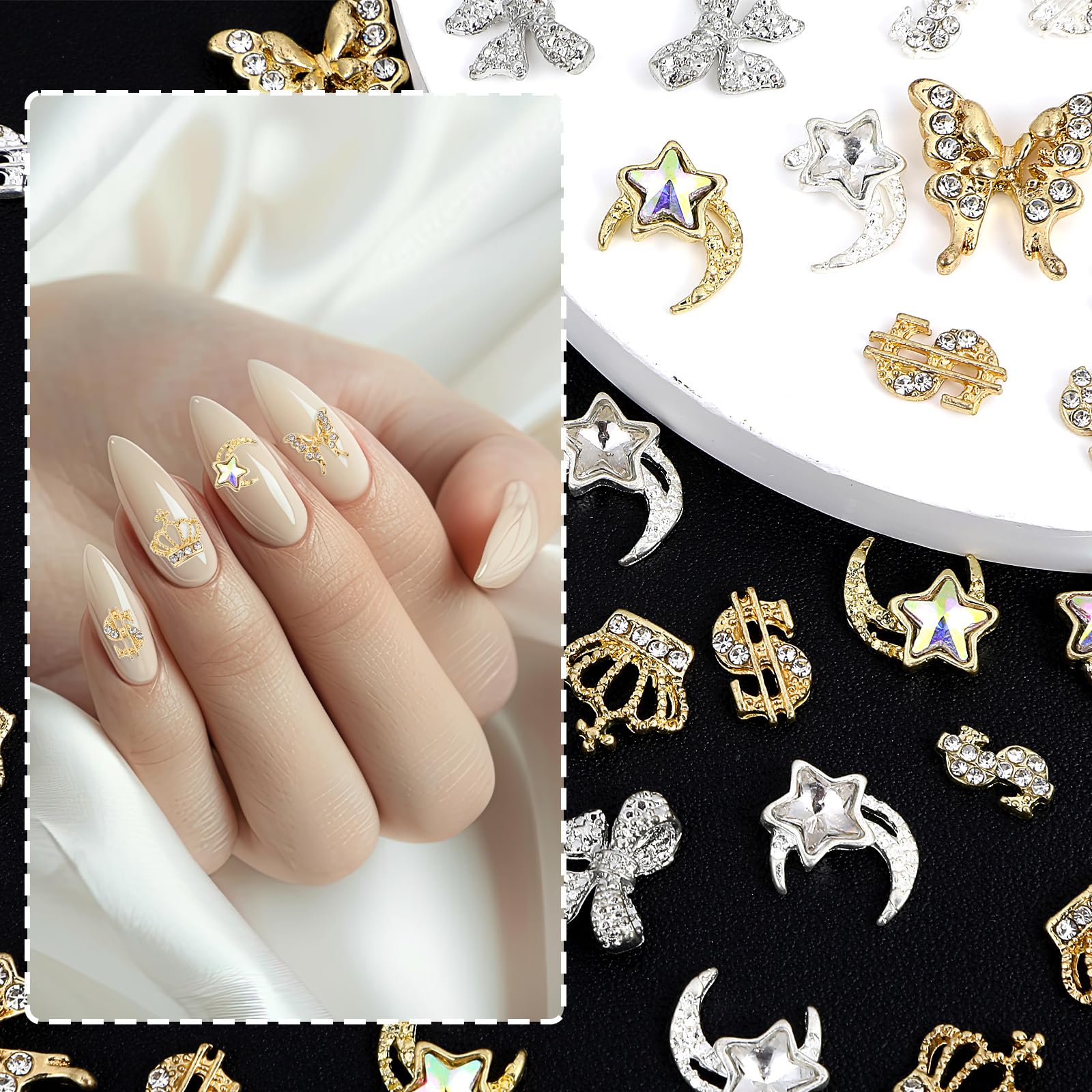 50 Pcs Nail Art Charms - Butterfly, Bowknot & Heart Nail Decorations for DIY Manicure | Luxury Nail Jewels & Nail Art Supplies for Women | Perfect for Home Salon, Party Nails & Gift Giving