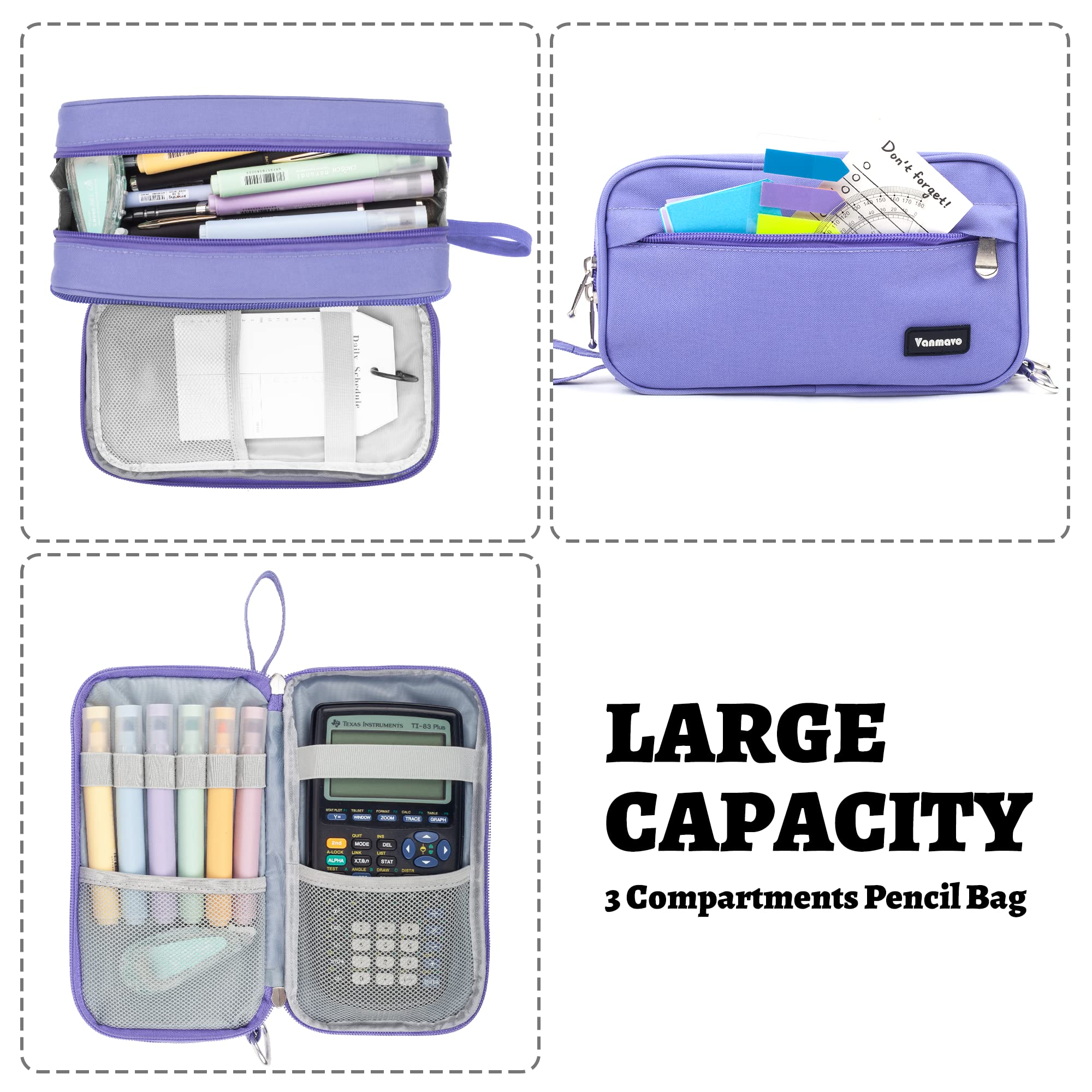 Large Capacity Pencil Case with 3 Compartments - Durable Zippered Pen Pouch for School, Office & Travel - Perfect Organizer for Markers, Pens & Stationery (Ideal for Students, Kids & Adults) - Great for Backpacks, Desks & On-the-Go Use