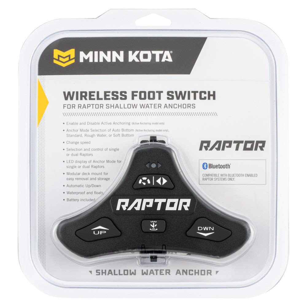 Minn Kota 1810258 Raptor Wireless Bluetooth Foot Pedal Controller for Trolling Motors - Black | Hands-Free Boat Control for Fishing & Trolling