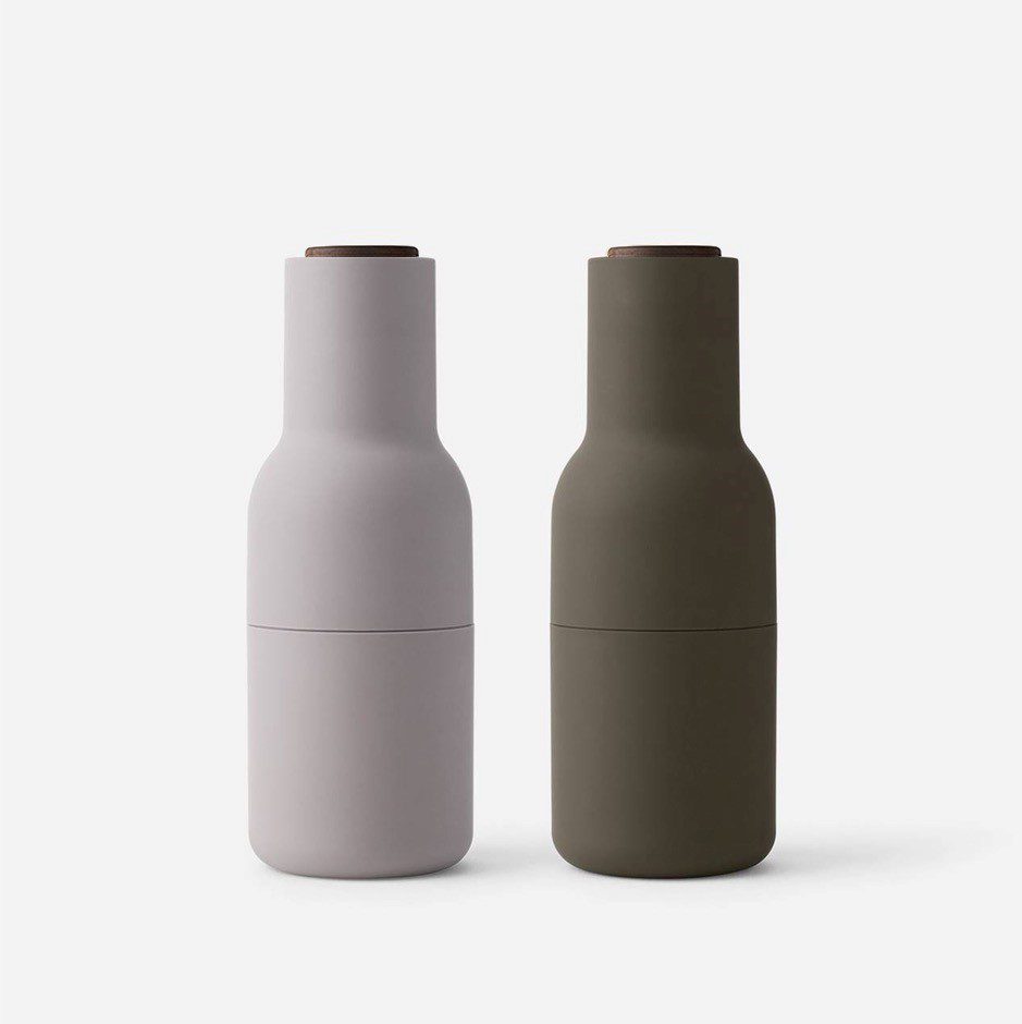 Premium Ceramic Salt and Pepper Grinder Set - Hunting Green/Beige with Walnut Wood Lid - Perfect for Kitchen, Dining Table & Outdoor Camping