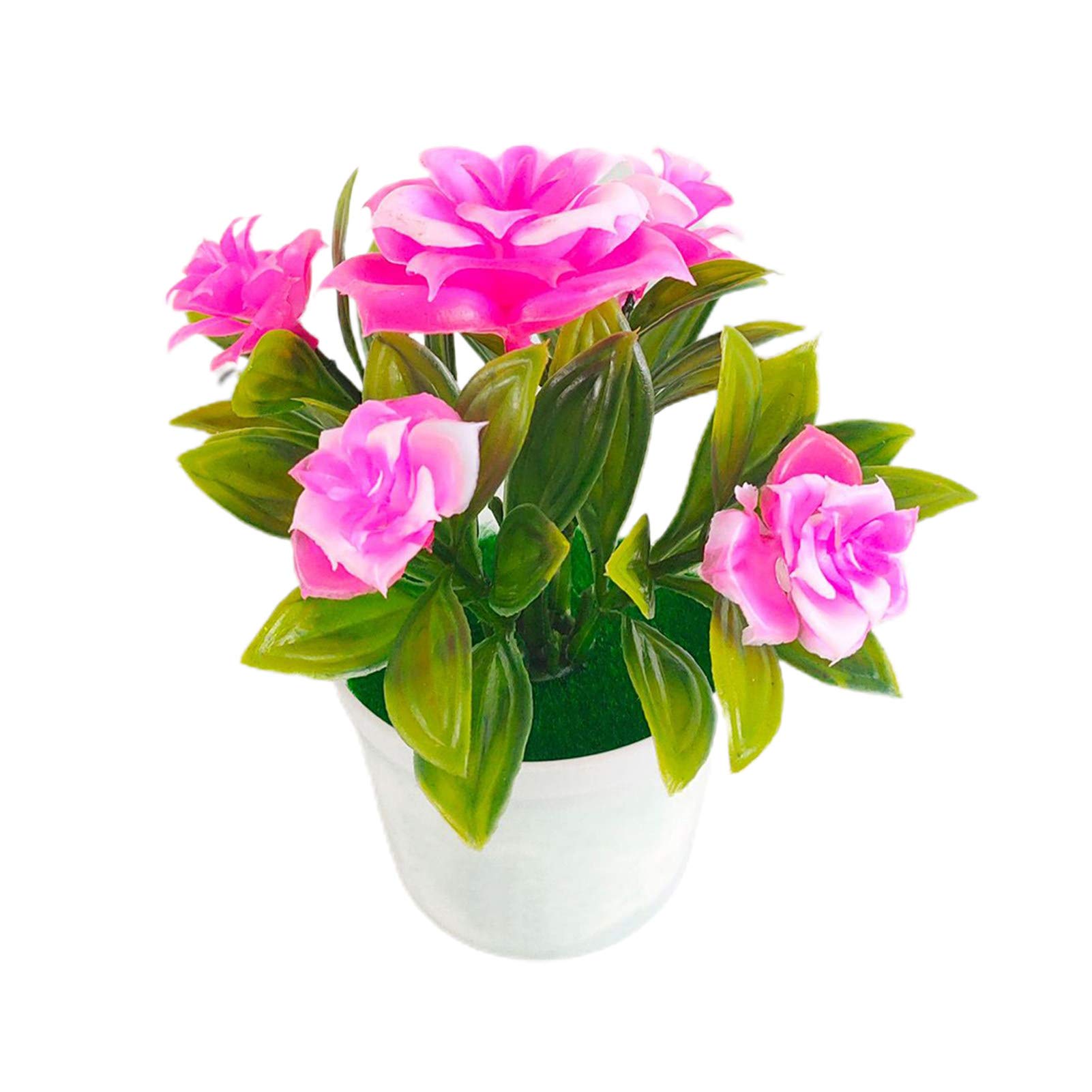 Lifelike Artificial Pink Plastic Potted Flowers - Mini Fake Plants for Home Decor, Office Desk, Wedding Centerpiece & Miniature Garden Scenes