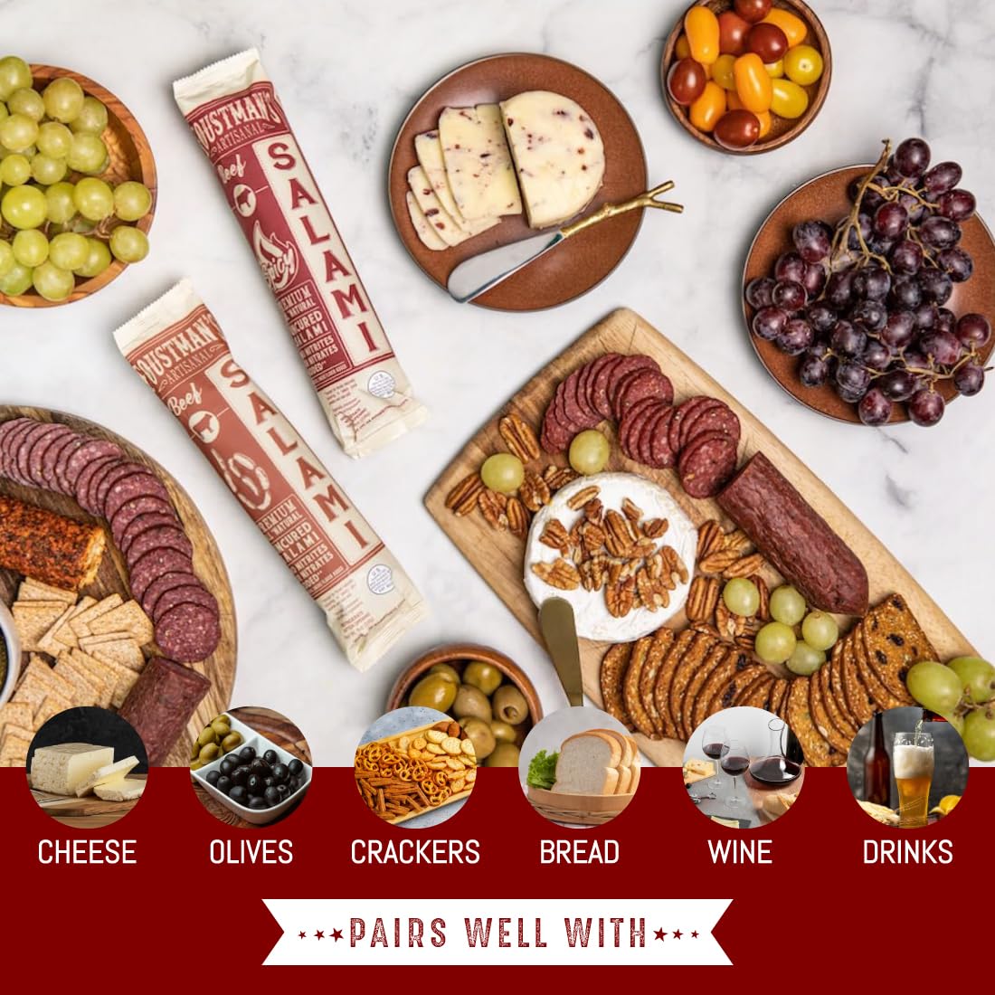 Foustman's Salami Variety Pack - 6 Nitrate-Free, Naturally Cured, Gluten-Free & Dairy-Free Sausages (San Francisco Style, Turkey Habanero, Spicy Beef, Lamb Garlic & Rosemary) 8oz Each - Perfect for Charcuterie Boards, Picnics & Keto Snacking